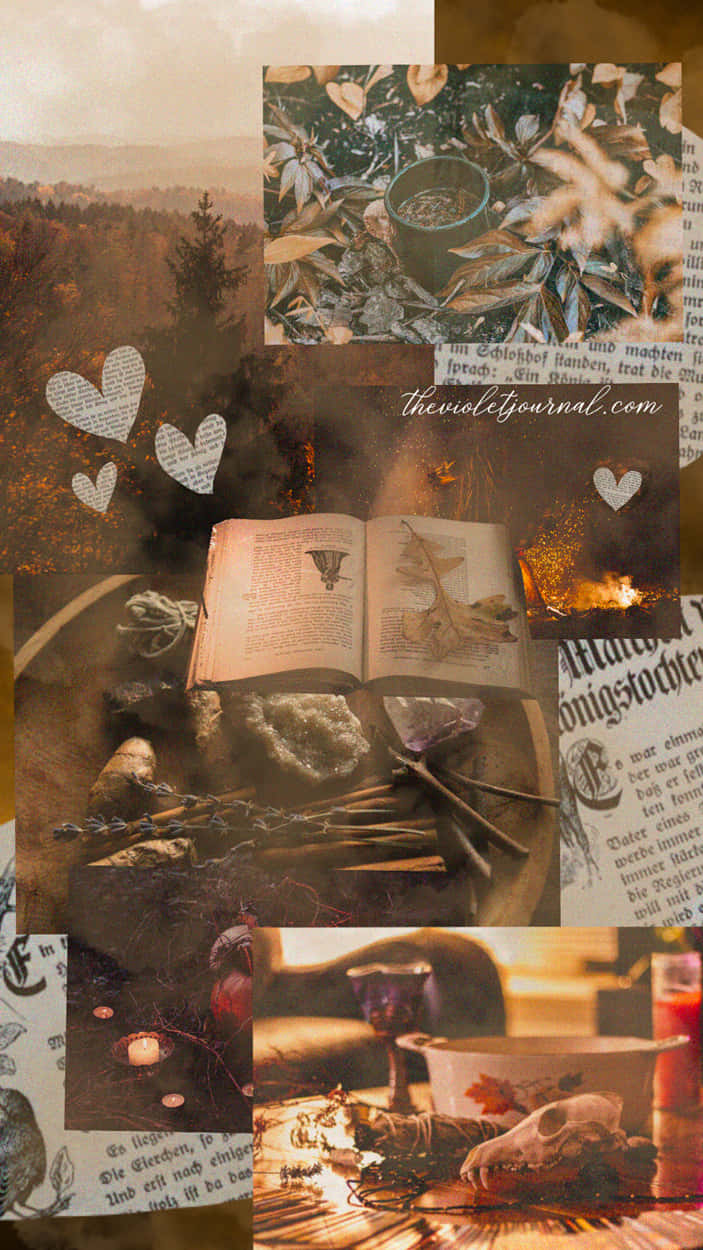 Autumn Witchcraft And Coffee Collage, autumn leaves, candles, SD Phone Wallpaper