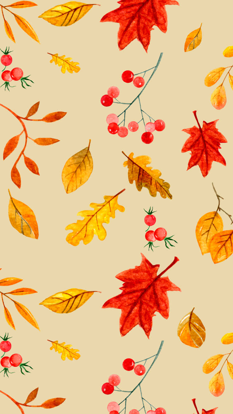 autumn leaves, red berries, beige background, HD Phone Wallpaper