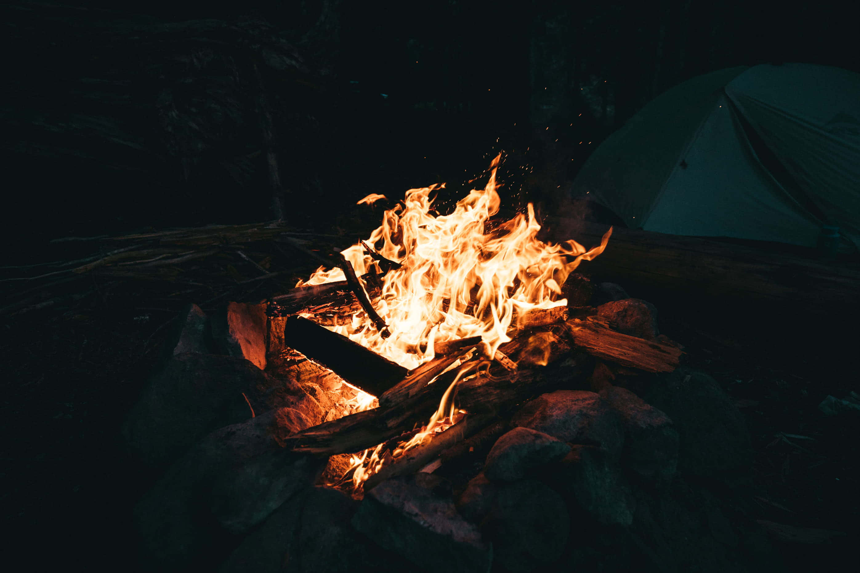 Fall Bonfire, starlit sky, campfire, 2K Desktop Wallpaper