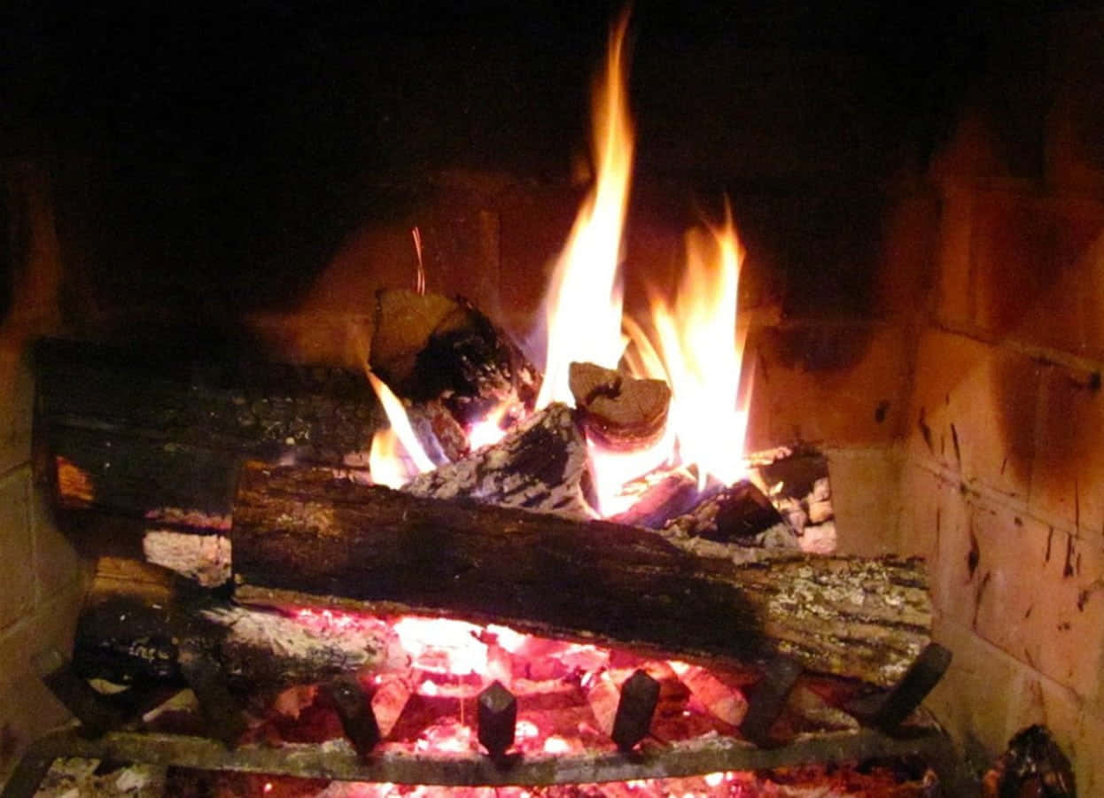 Autumn Fireplace, orange flames, glowing embers, SD Desktop Wallpaper
