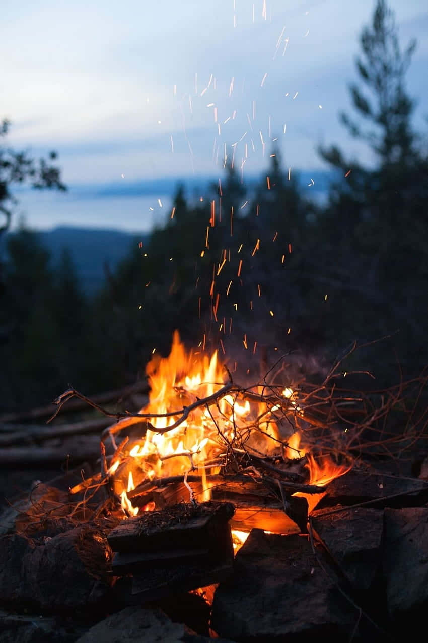 fall bonfire, dusk, crackling campfire, SD Phone Wallpaper