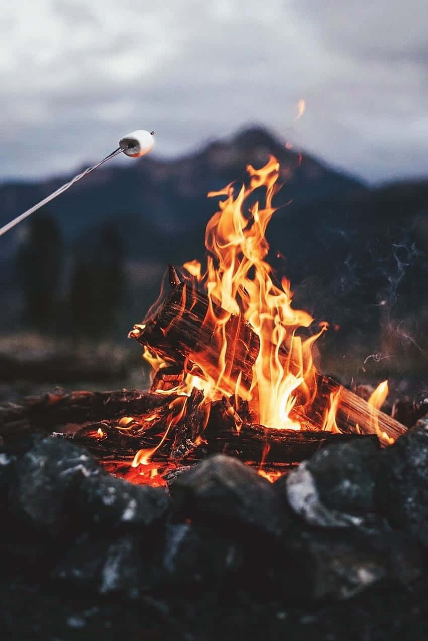 Fall Bonfire, crackling campfire, mountains, SD Phone Wallpaper