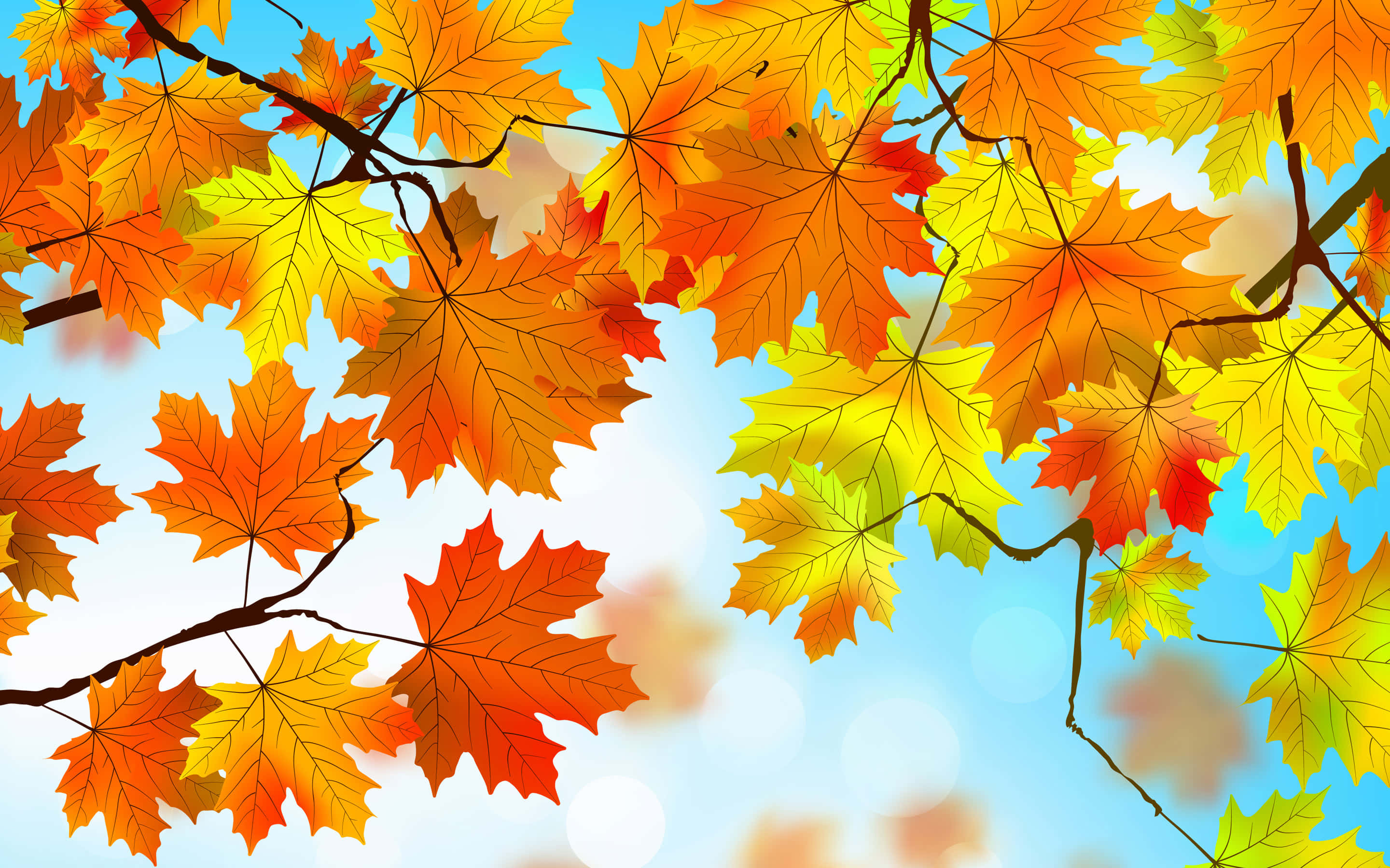 autumn foliage, autumn maple leaves, fiery orange yellow, 2K Desktop Wallpaper