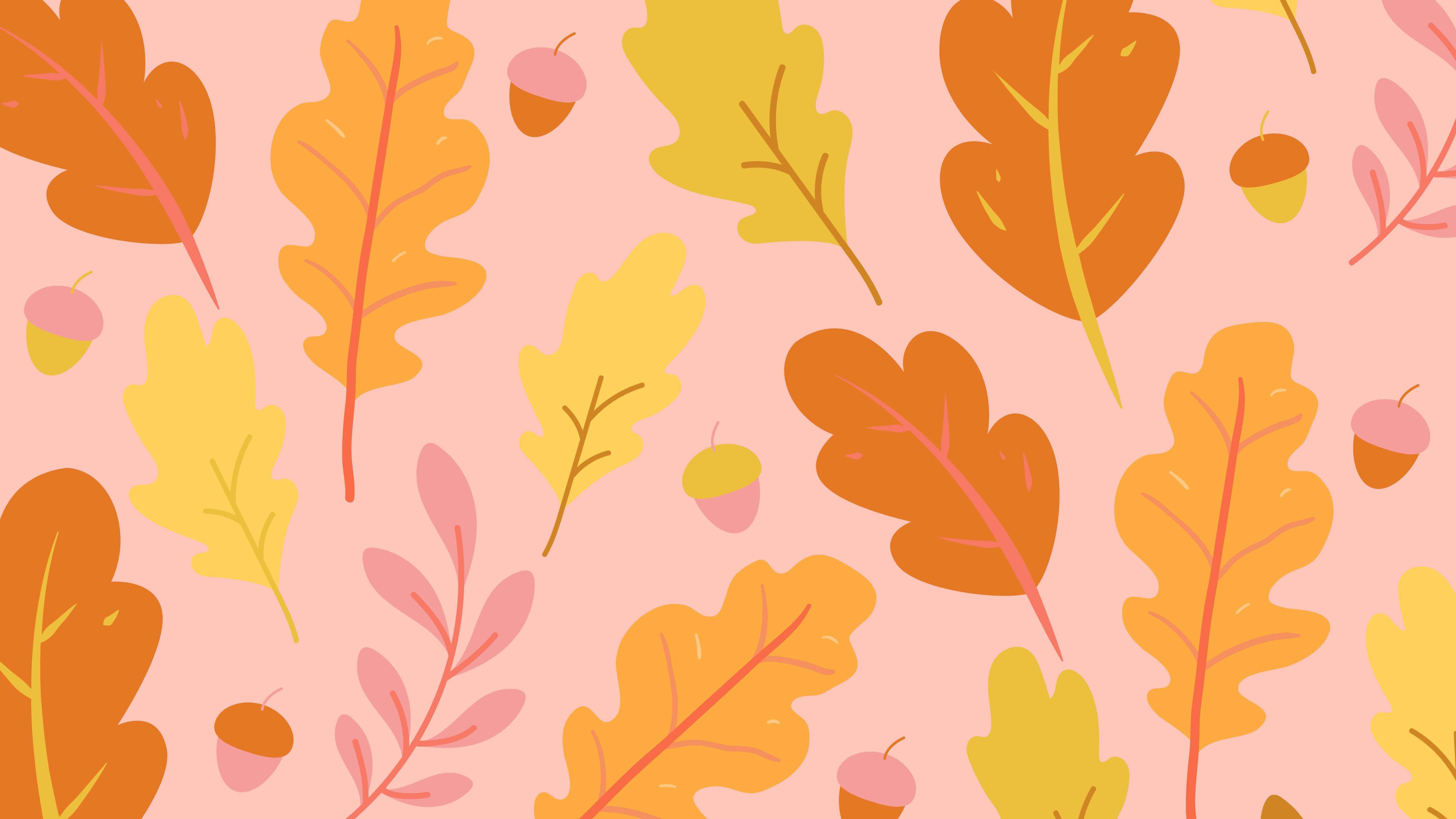 autumn foliage, vibrant autumn leaves, acorns, 5K Desktop Wallpaper