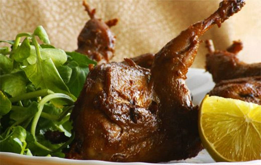 roasted quail, fresh greens, lemon wedge, SD Desktop Wallpaper