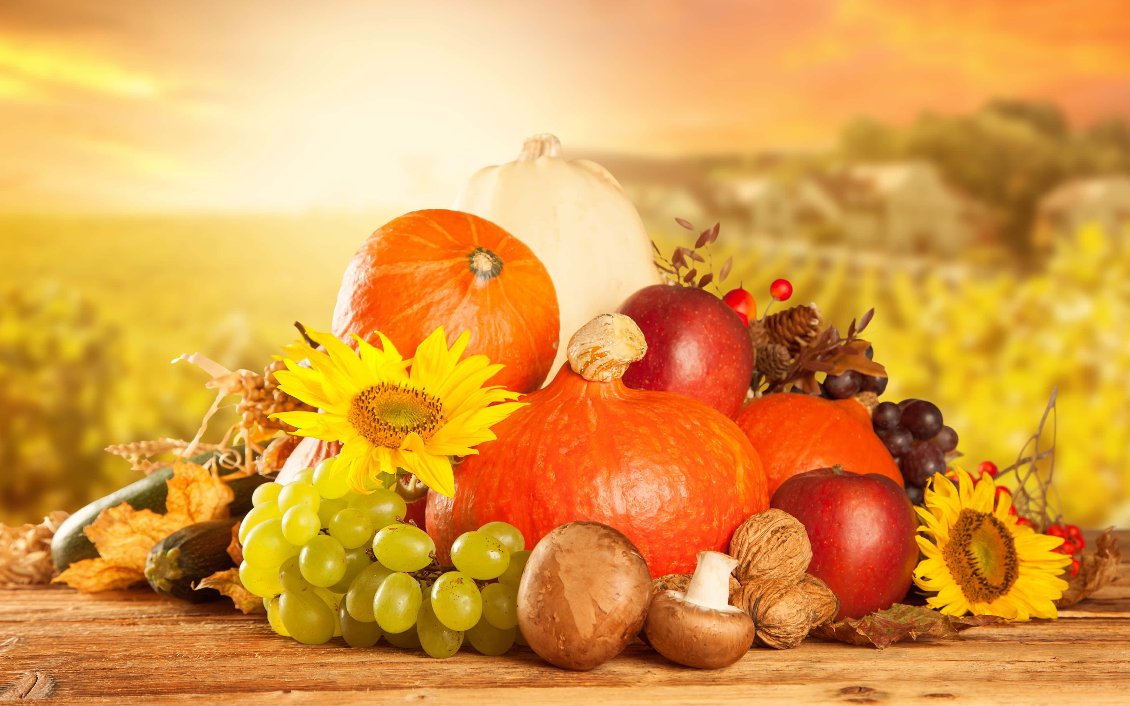 autumn food, pumpkins, grapes, 4K Desktop Wallpaper