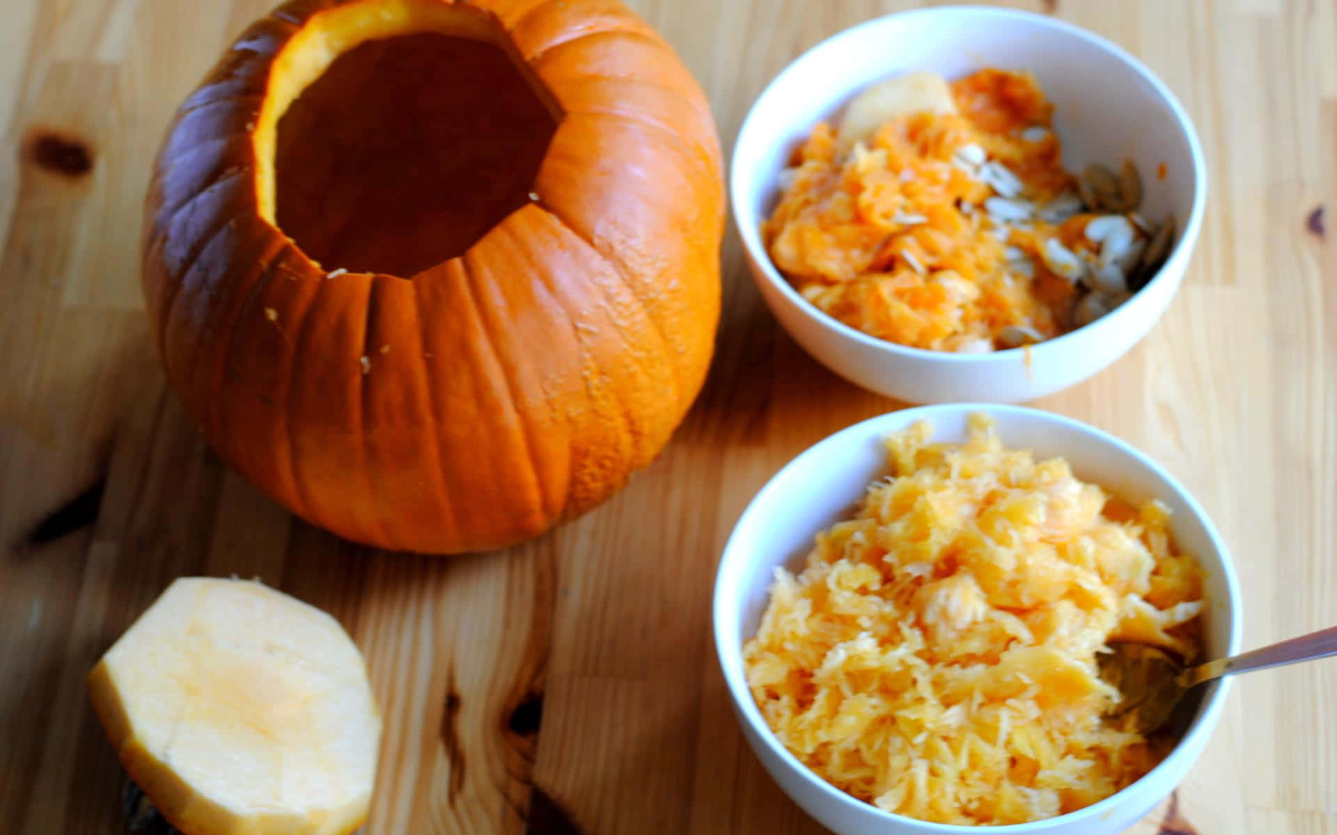 autumn food, hollowed orange pumpkin, bright orange pulp, Full HD Desktop Wallpaper