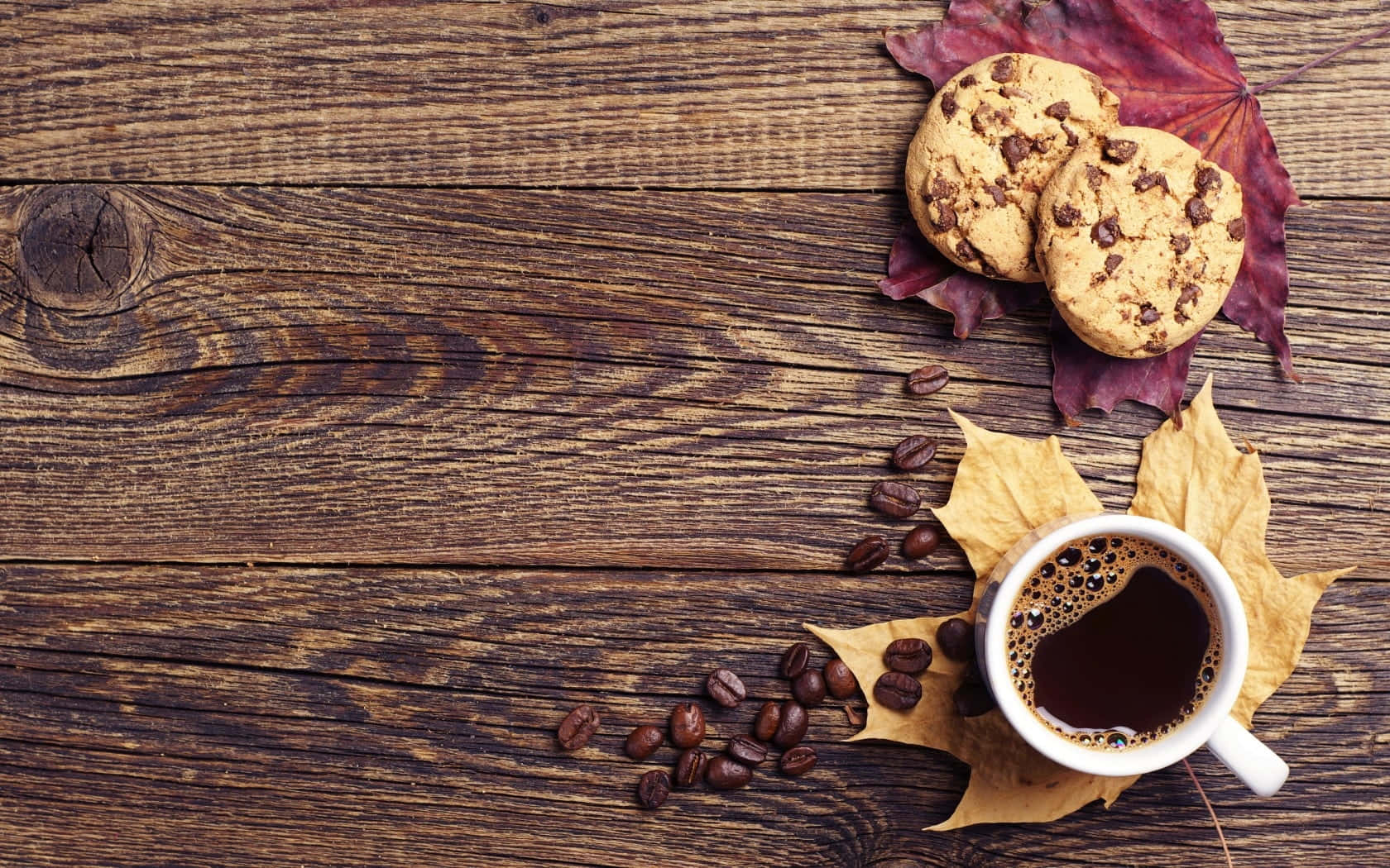 autumn food, coffee, chocolate chip cookies, HD Desktop Wallpaper