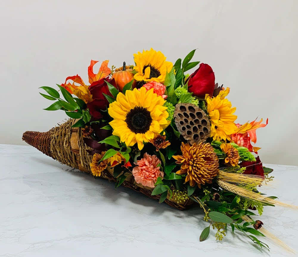 fall cornucopia, woven cornucopia, sunflowers, SD Desktop Wallpaper