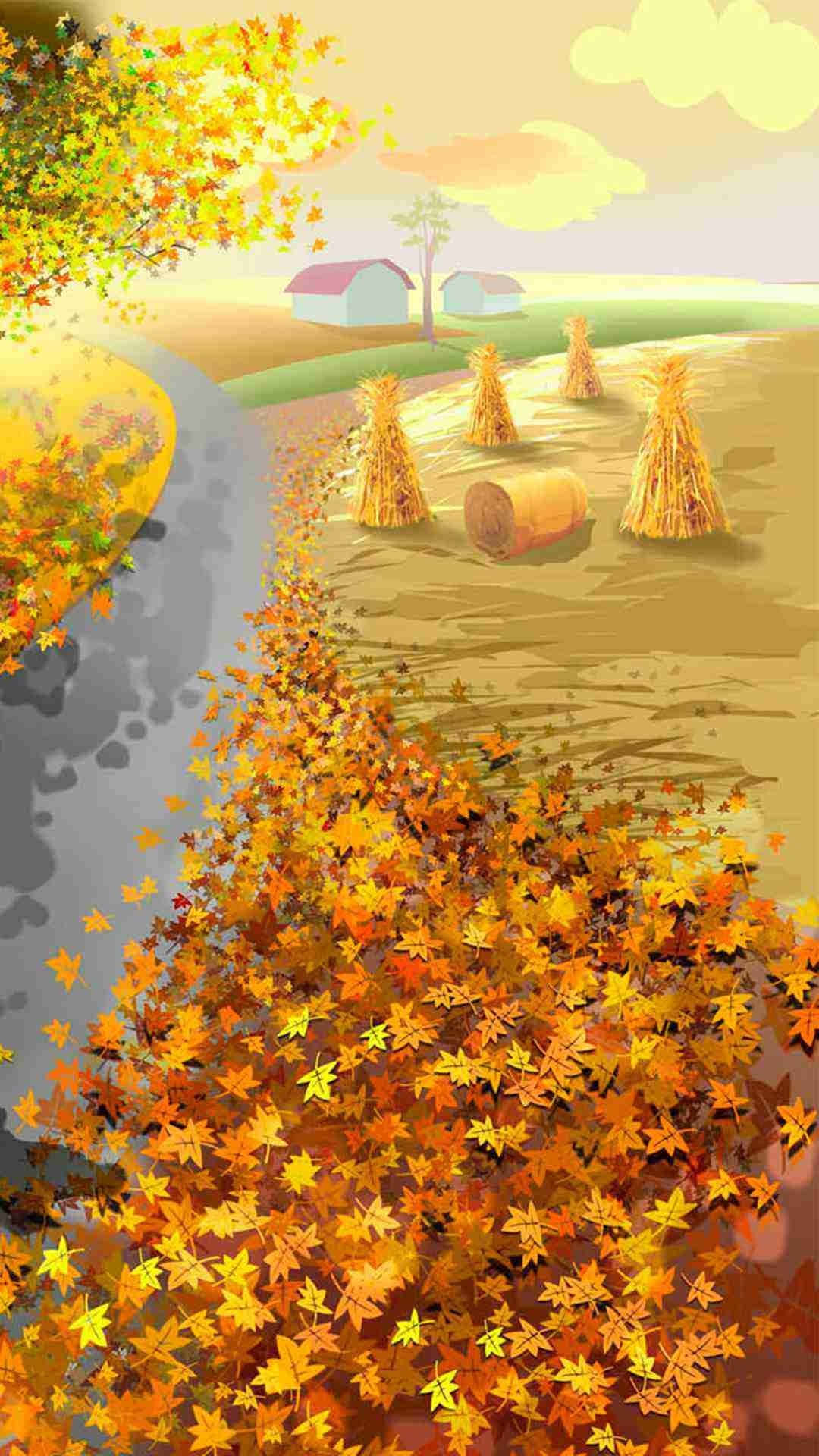 iPhone 6 Plus, golden maple leaves, hay bales, Full HD Phone Wallpaper