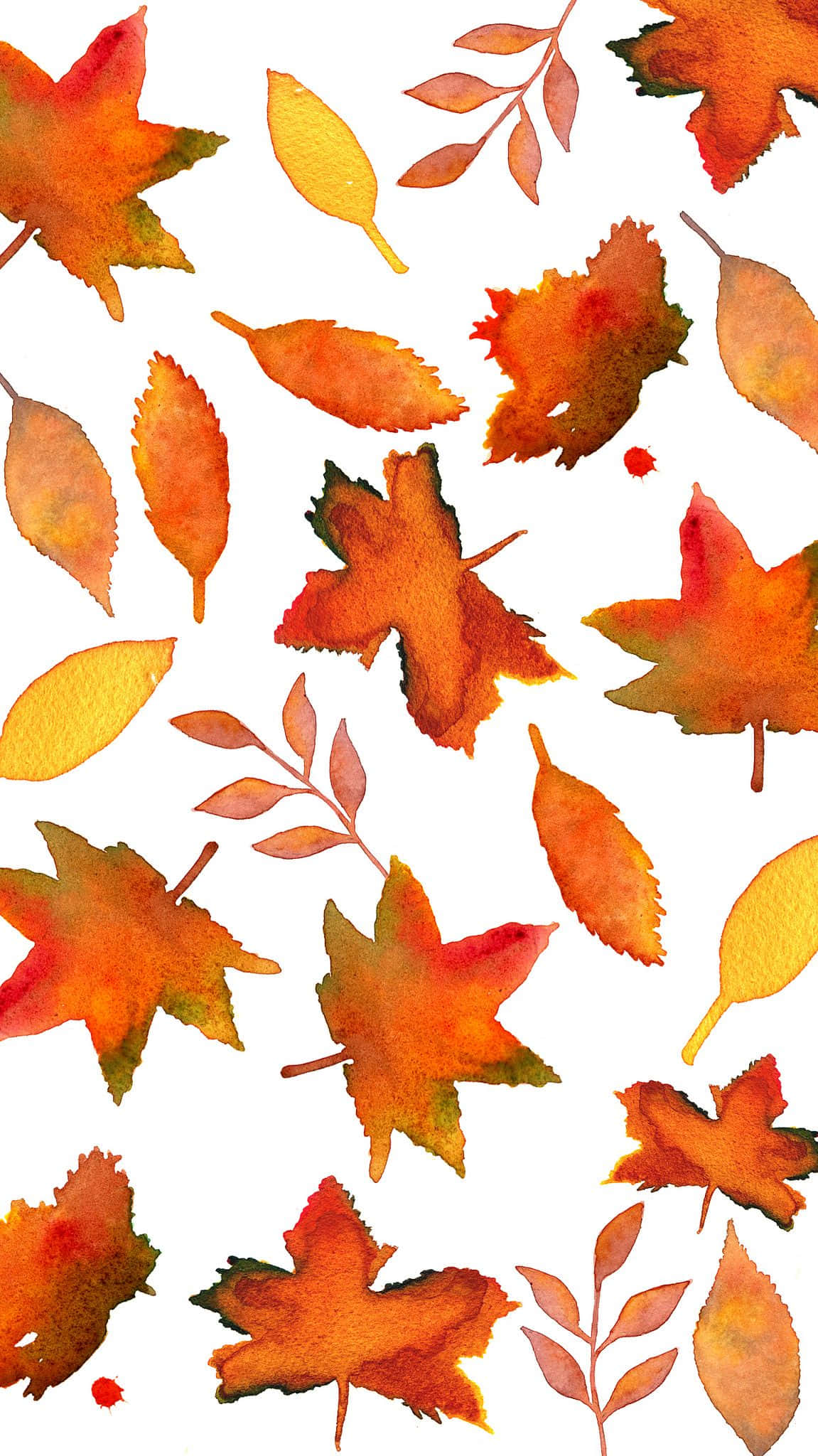 autumn leaves phone, watercolor, orange red, Full HD Phone Wallpaper