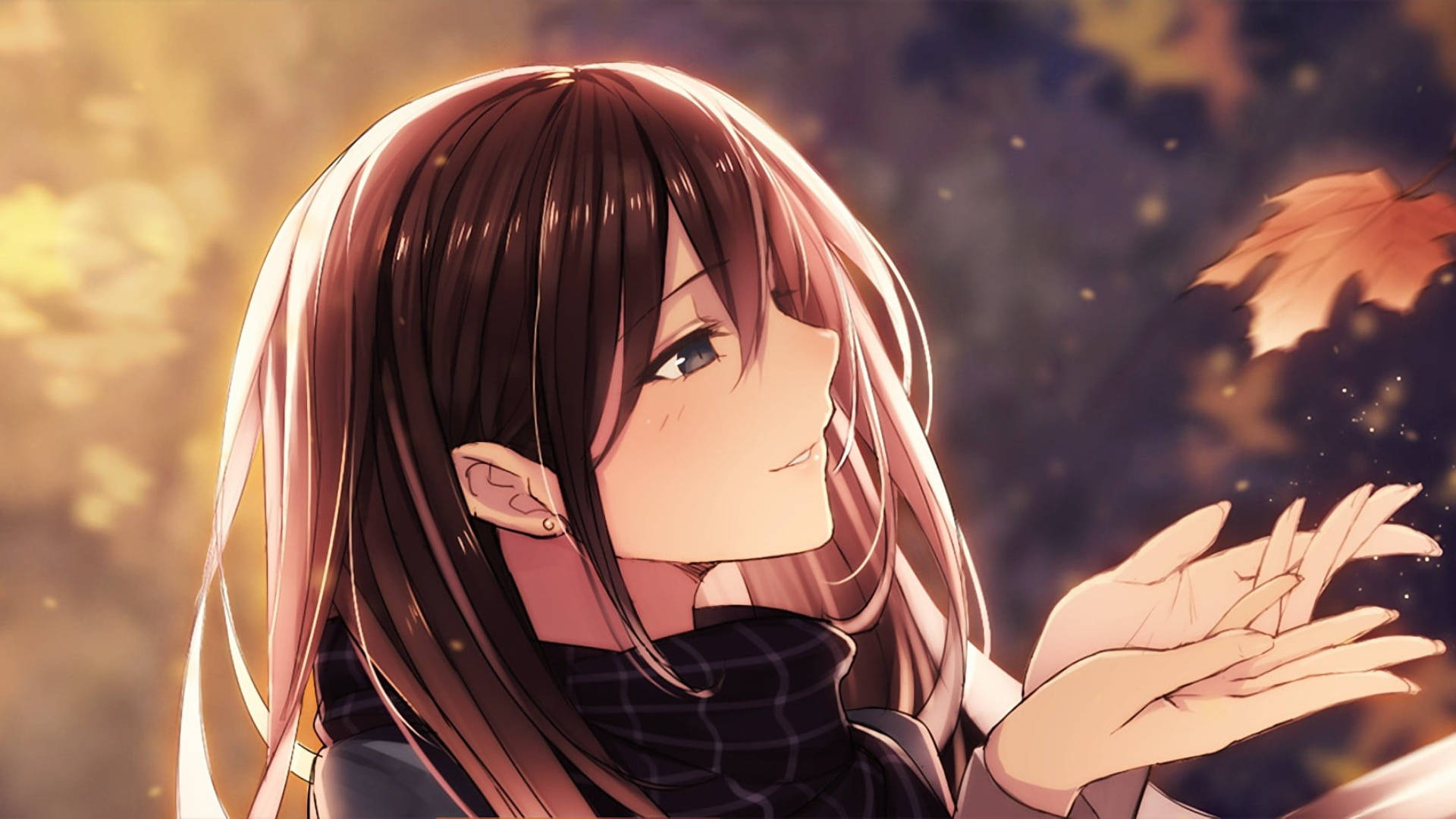 Autumn Macbook, anime girl, long brown hair, Full HD Desktop Wallpaper