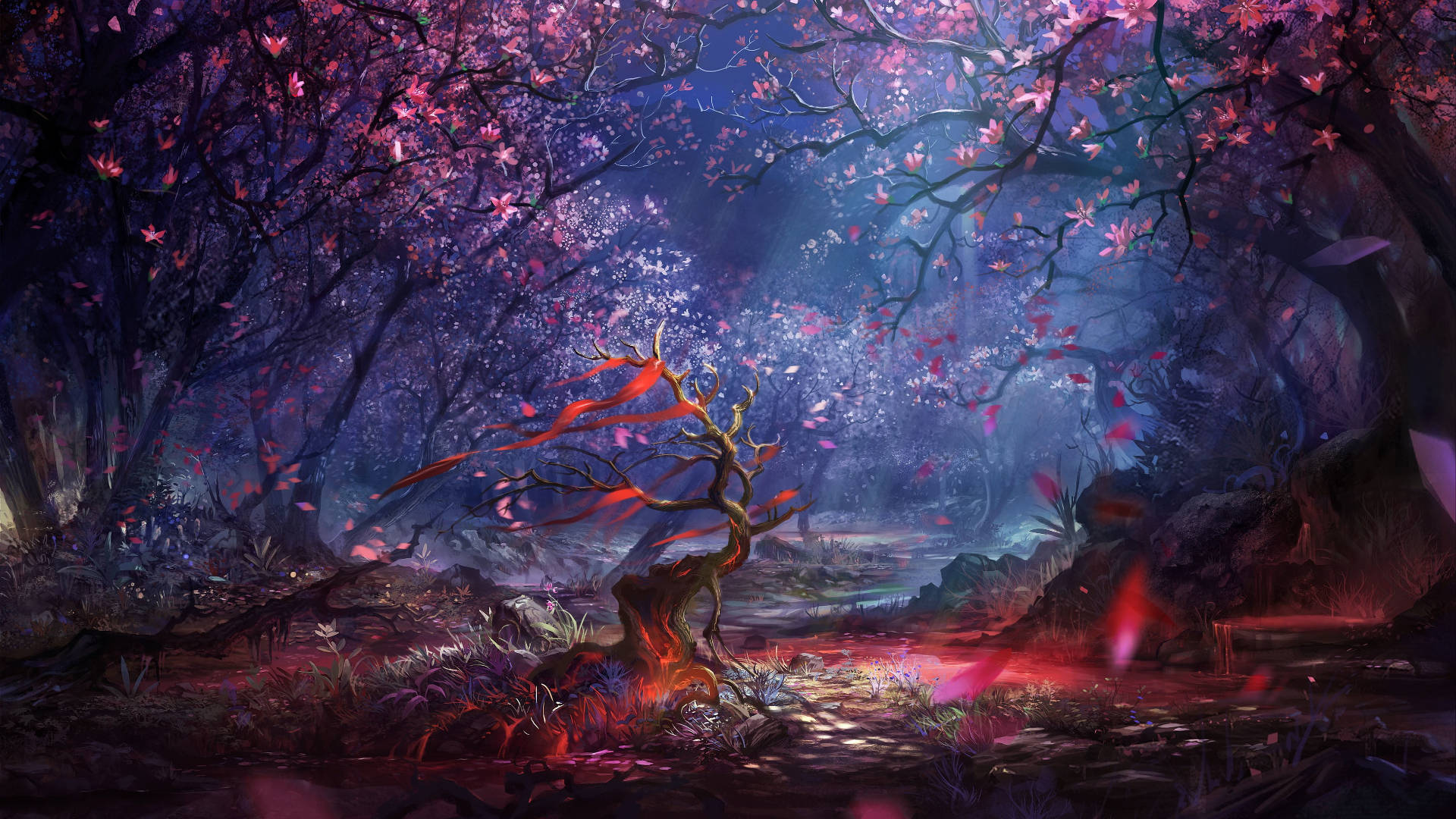 colorful forest, autumn, twilight, Full HD Desktop Wallpaper