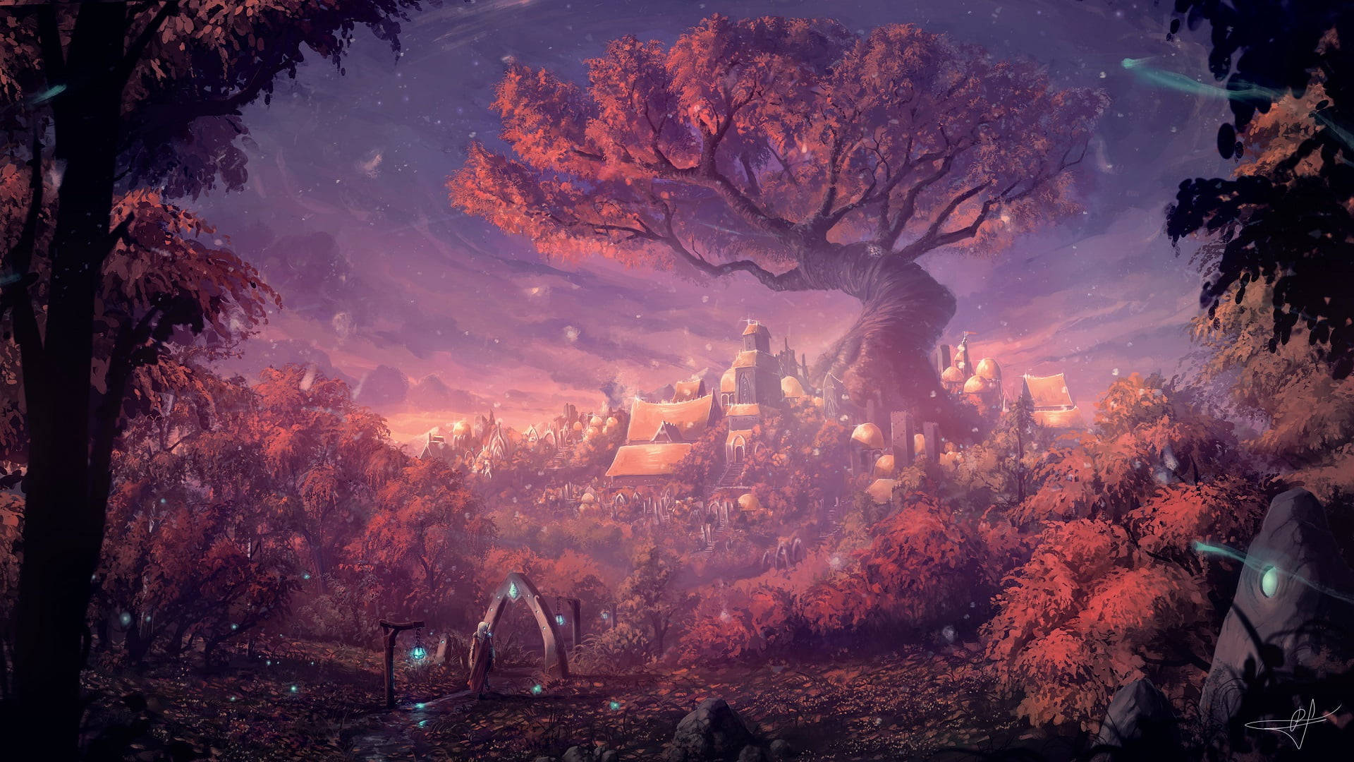 Autumnal Setting, Macbook, Coffee, Full HD Desktop Wallpaper