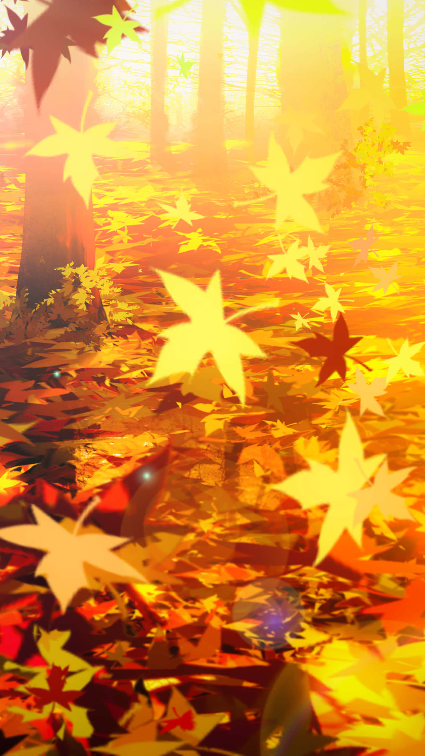 Autumn Leaves Phone, golden maple leaves, forest floor, 2K Phone Wallpaper