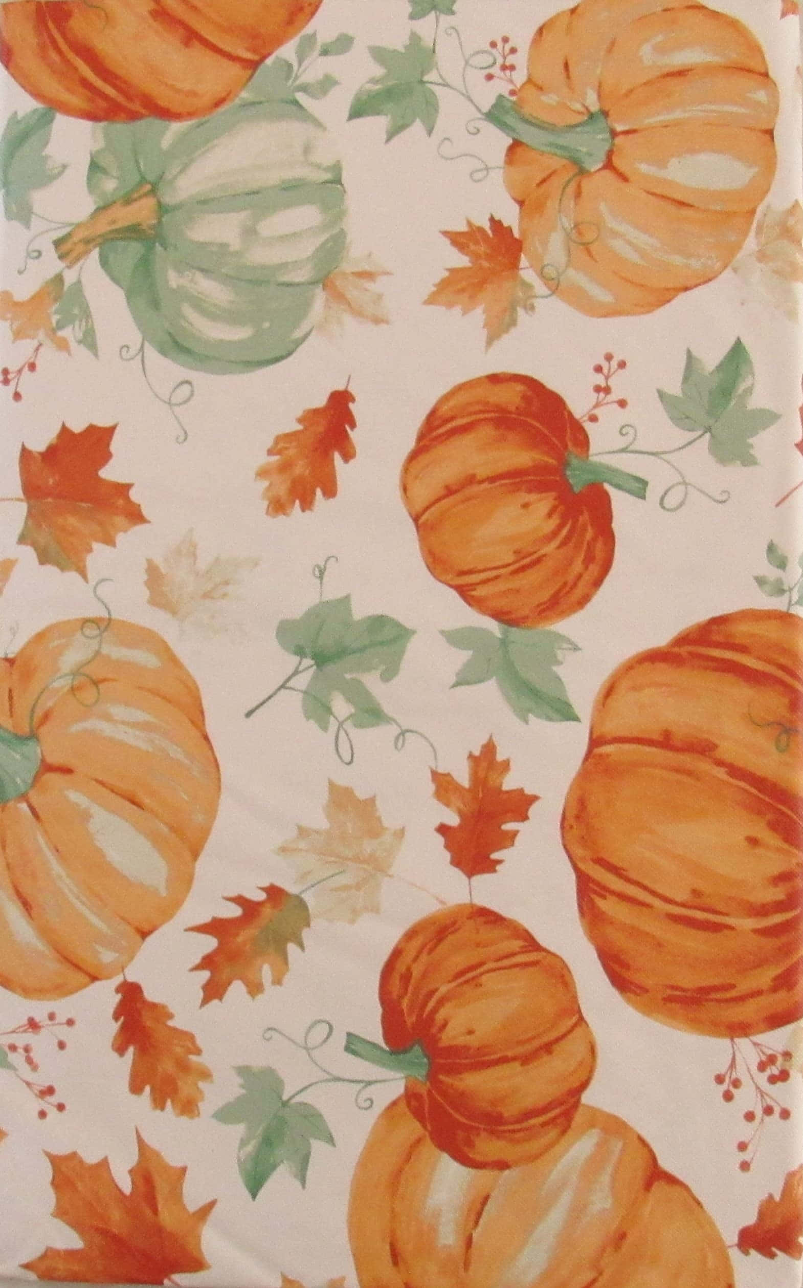 Autumn Pumpkin Pattern, watercolor-style, orange and green pumpkins, Full HD Phone Wallpaper