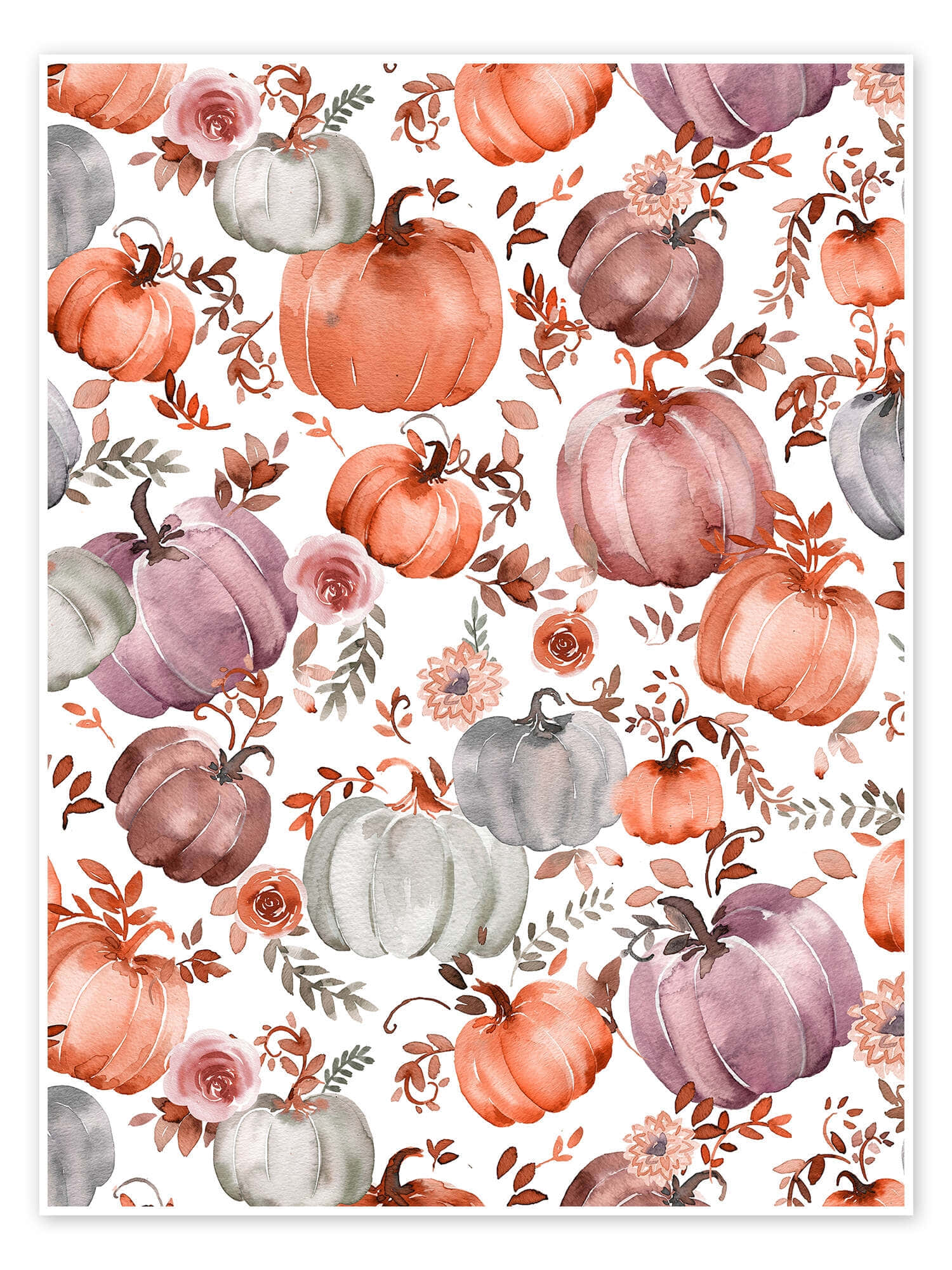 Autumn Pumpkin Floral Pattern, watercolor pumpkins, autumn leaves, Full HD Phone Wallpaper