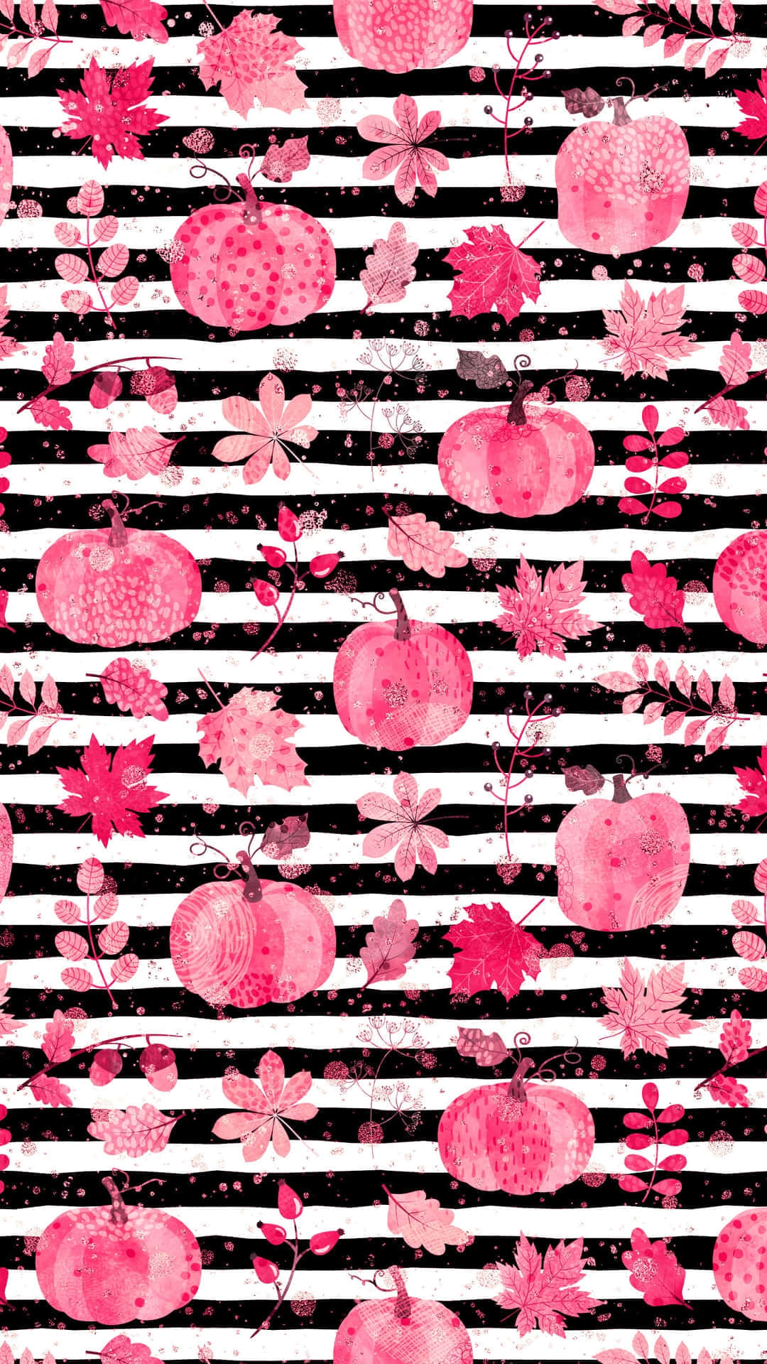 Autumn Pumpkin Pattern, black stripes, pink pumpkins, Full HD Phone Wallpaper