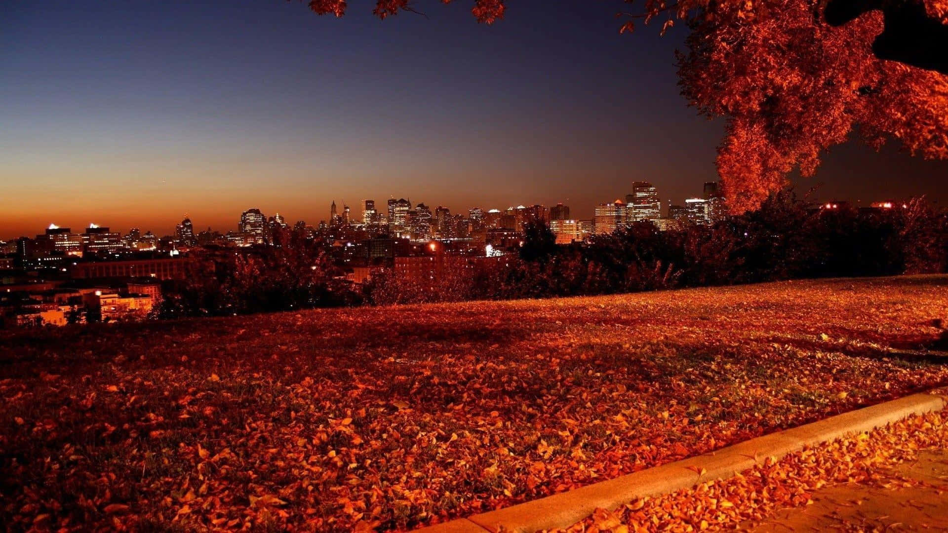Autumn Evening, city skyline, dusk, Full HD Desktop Wallpaper