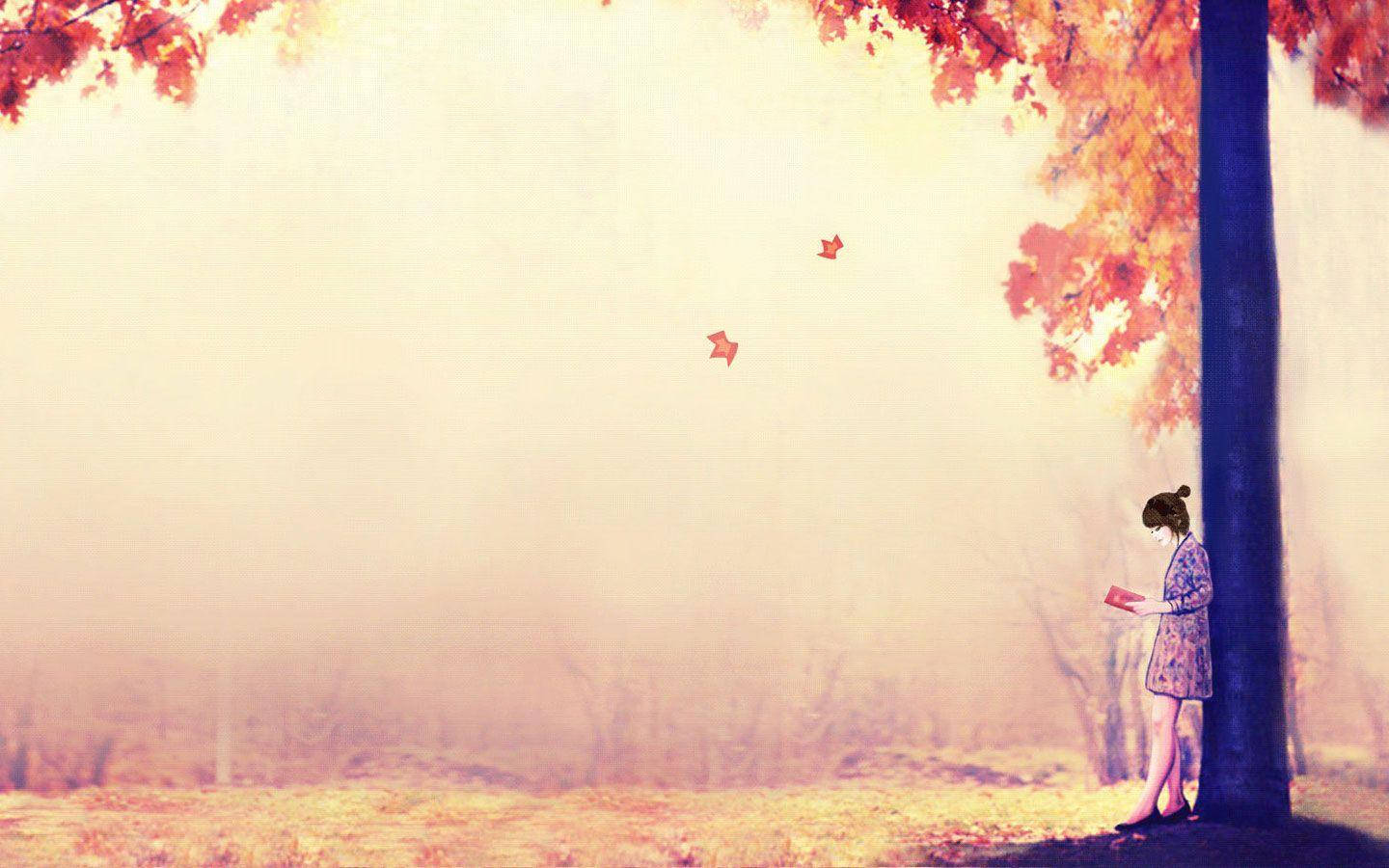 anime, autumn, girl, HD Desktop Wallpaper