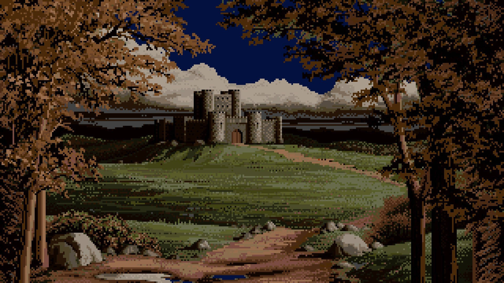 Pixel Nature, castle, autumn trees, Full HD Desktop Wallpaper