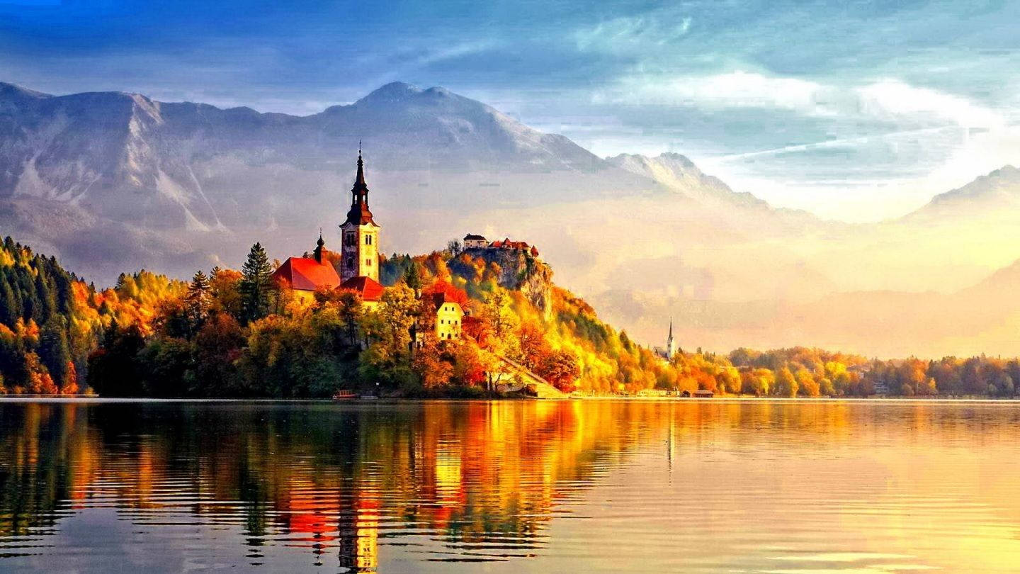 castle, autumn, sunset, HD Desktop Wallpaper
