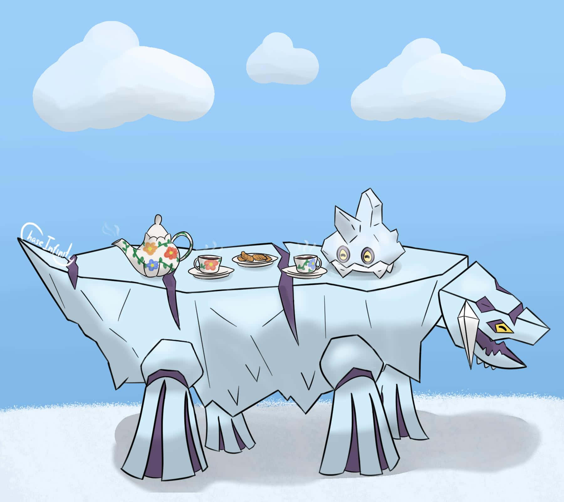 Avalugg, crystalline wolf-shaped table, purple accents, HD Desktop Wallpaper