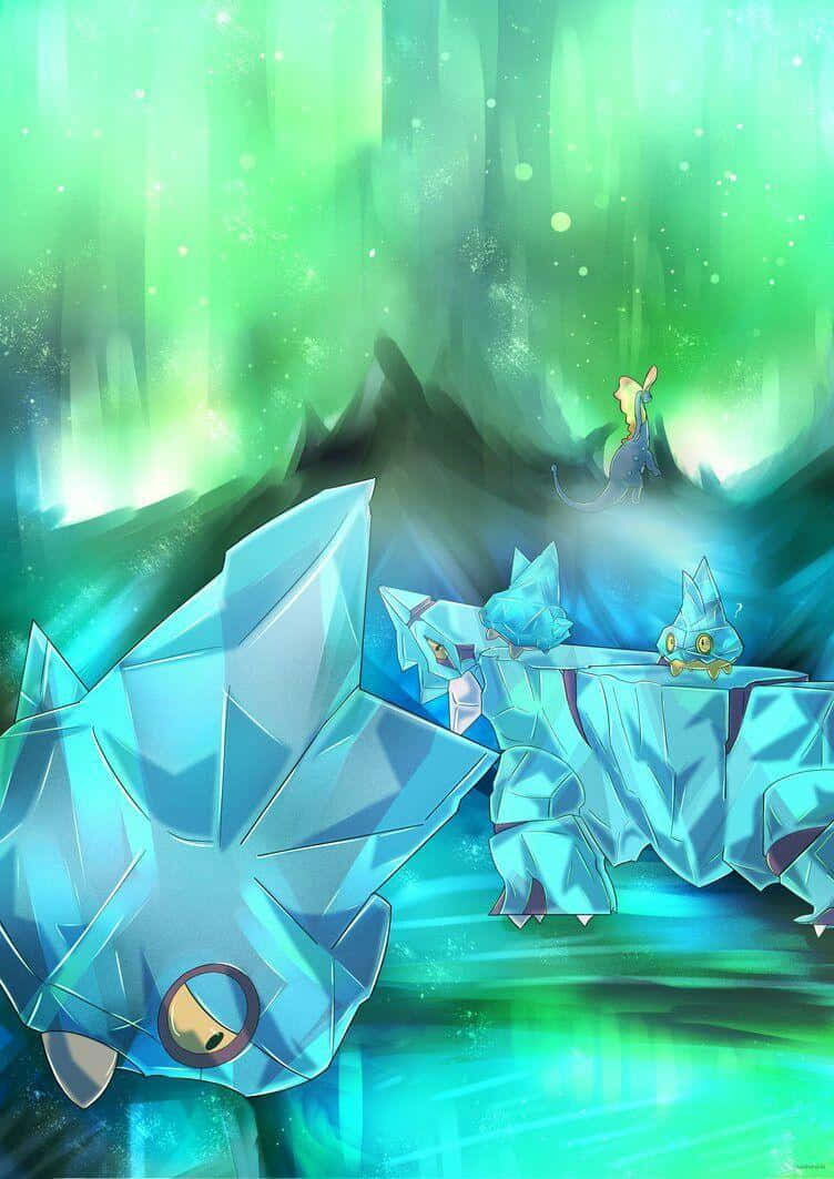 Avalugg, crystalline, glowing green forest, SD Phone Wallpaper
