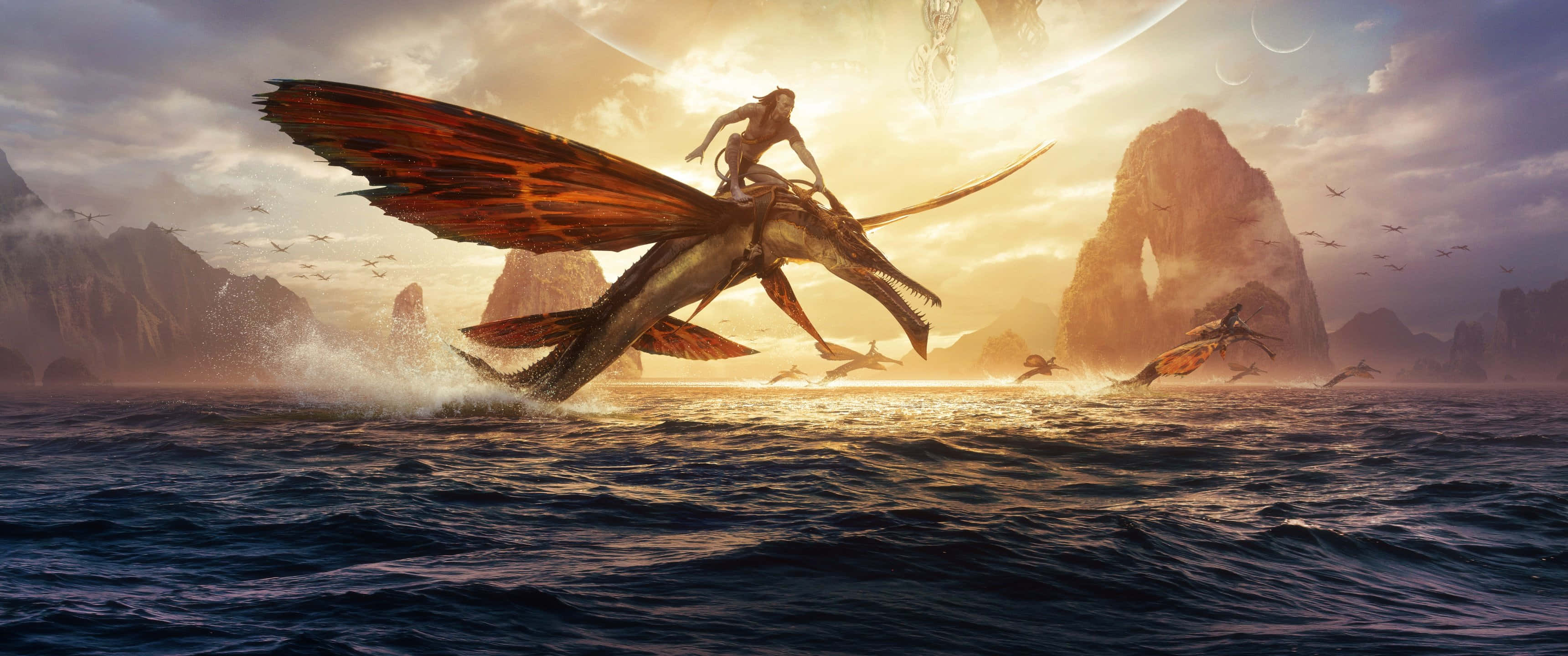 Avatar 2 The Way Of Water, pterosaur, sunlit ocean, 2K Desktop Wallpaper