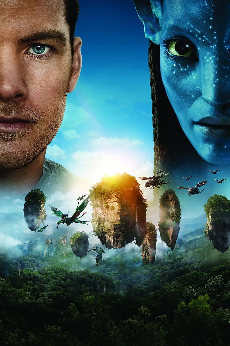 Avatar, movie poster, facesand pandora landscape, SD Phone Wallpaper