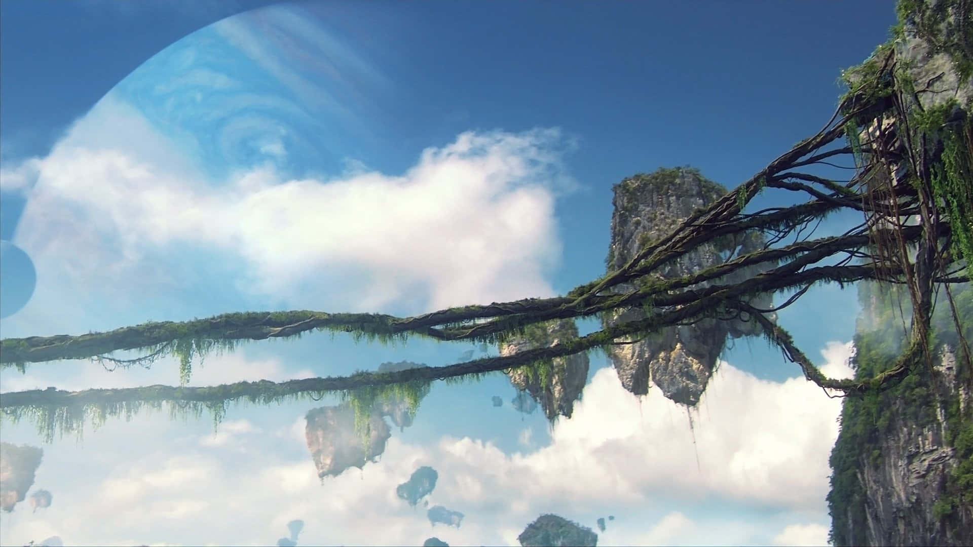 Pandora, floating island, mossy cliffs, Full HD Desktop Wallpaper