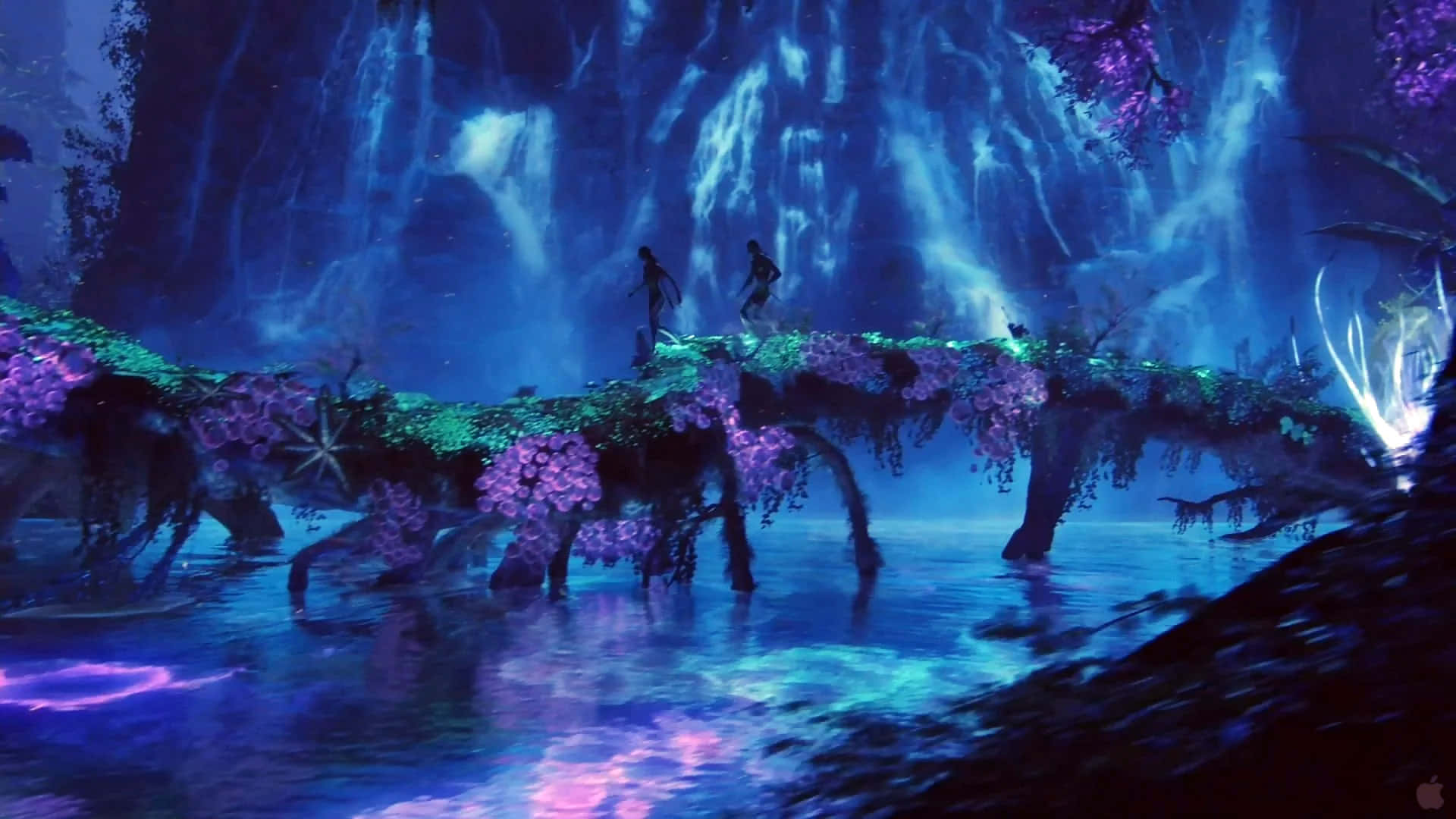 Avatar Pandora, glowing purple vine bridge, luminous blue waterfall, Full HD Desktop Wallpaper