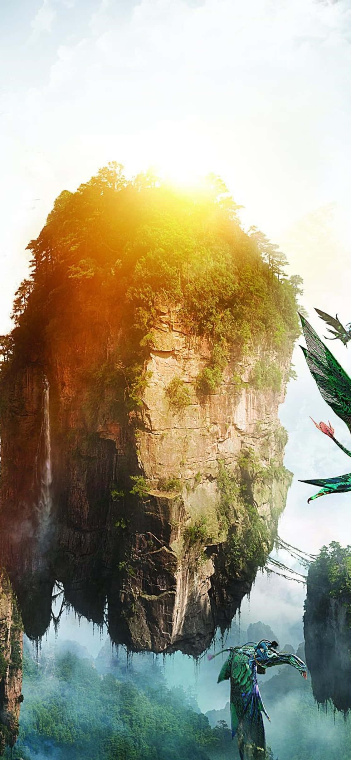 Avatar Pandora, floating mountain island, golden sunrise light, Full HD Phone Wallpaper