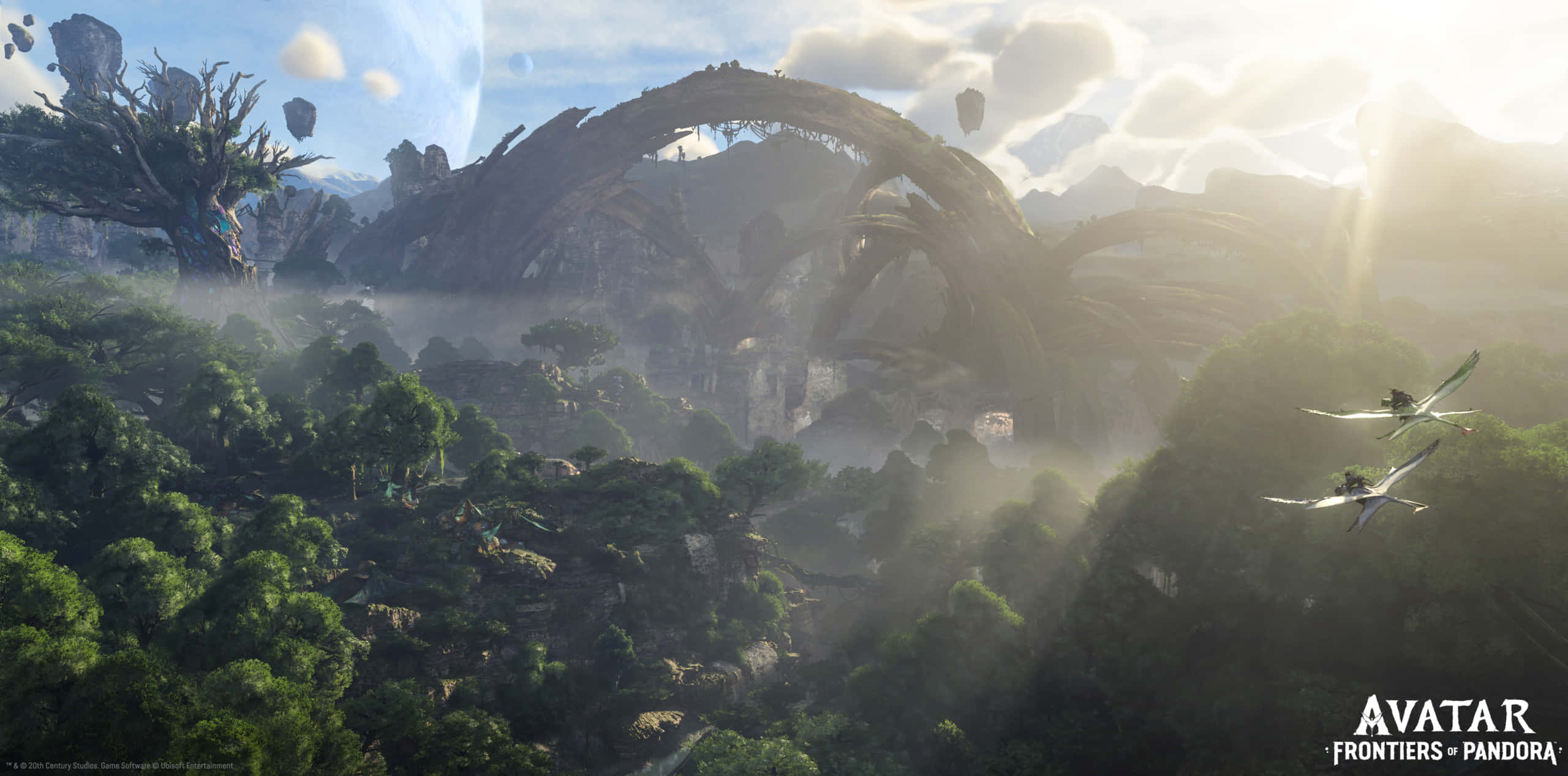 Avatar Pandora, bioluminescent trees, floating mountains, 2K Desktop Wallpaper