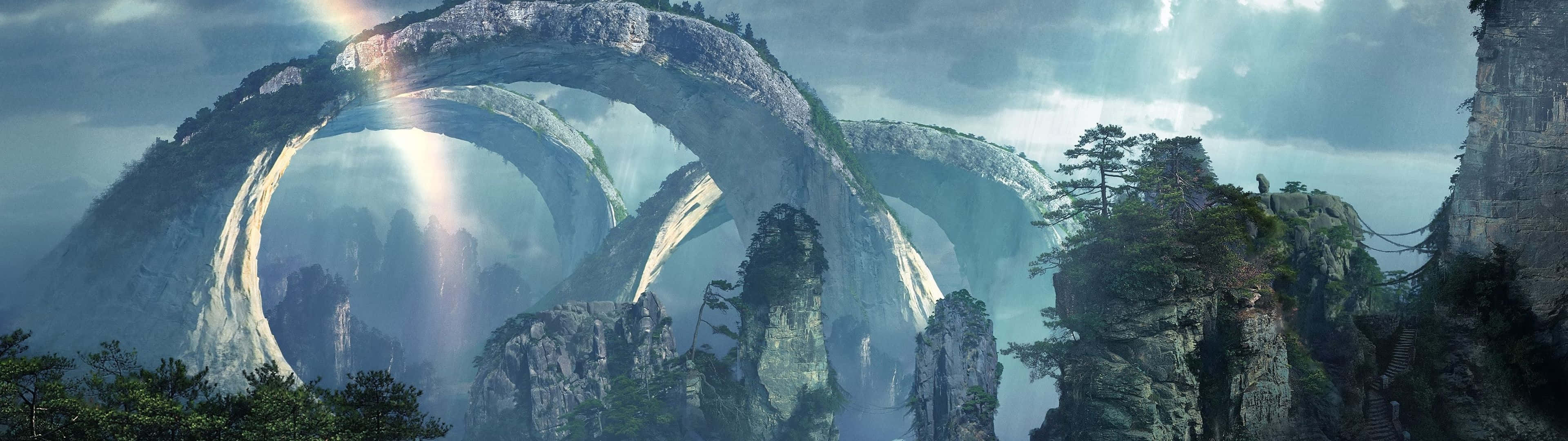 Avatar Pandora, rainbow light, misty mountains, 4K Desktop Wallpaper