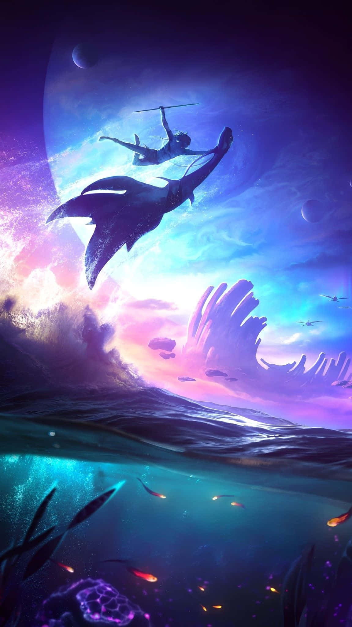 Avatar Pandora, Night Sky, surreal ocean, Full HD Phone Wallpaper