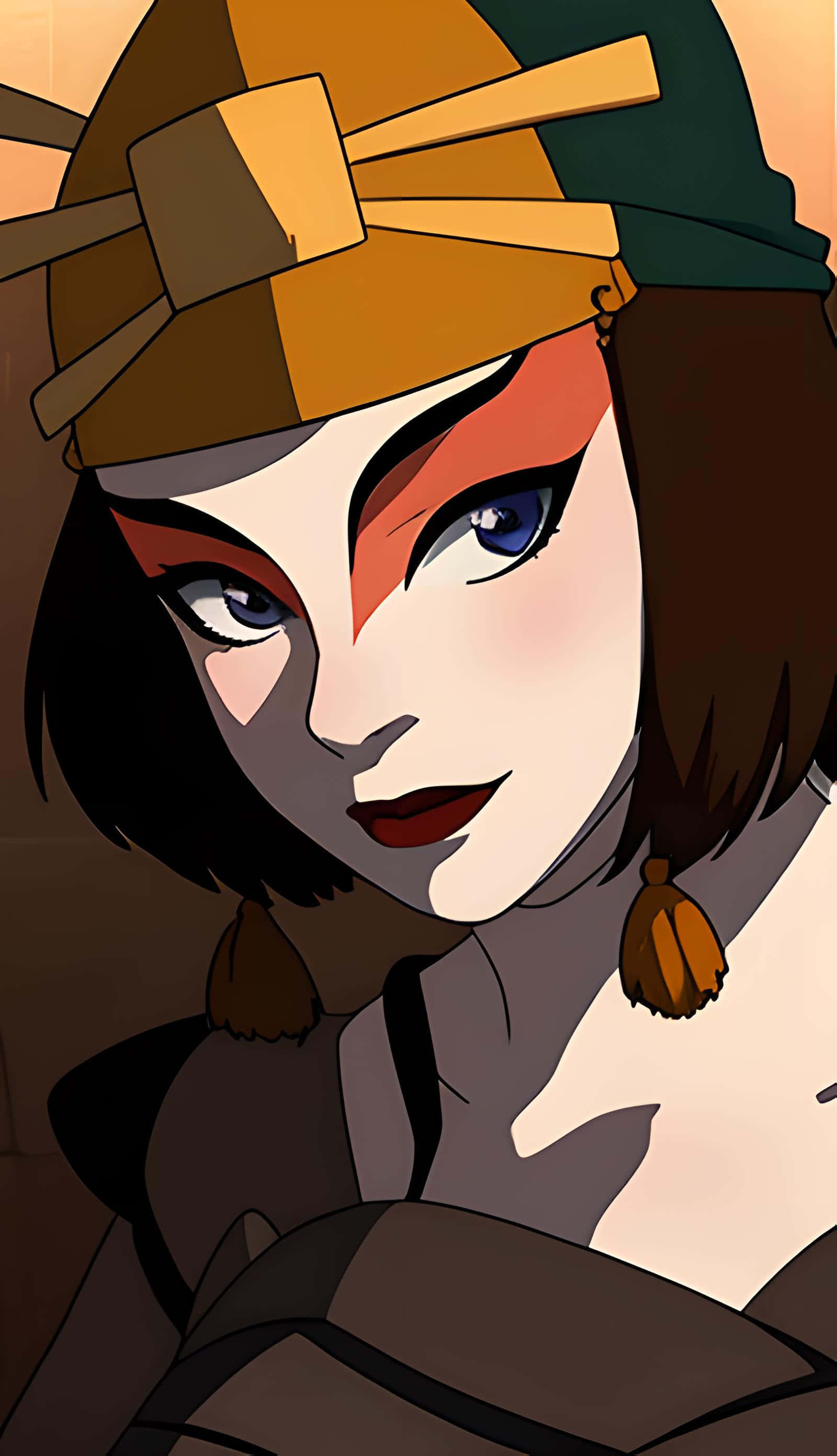 Suki, Avatar The Last Airbender, bold red eye makeup, 2K Phone Wallpaper