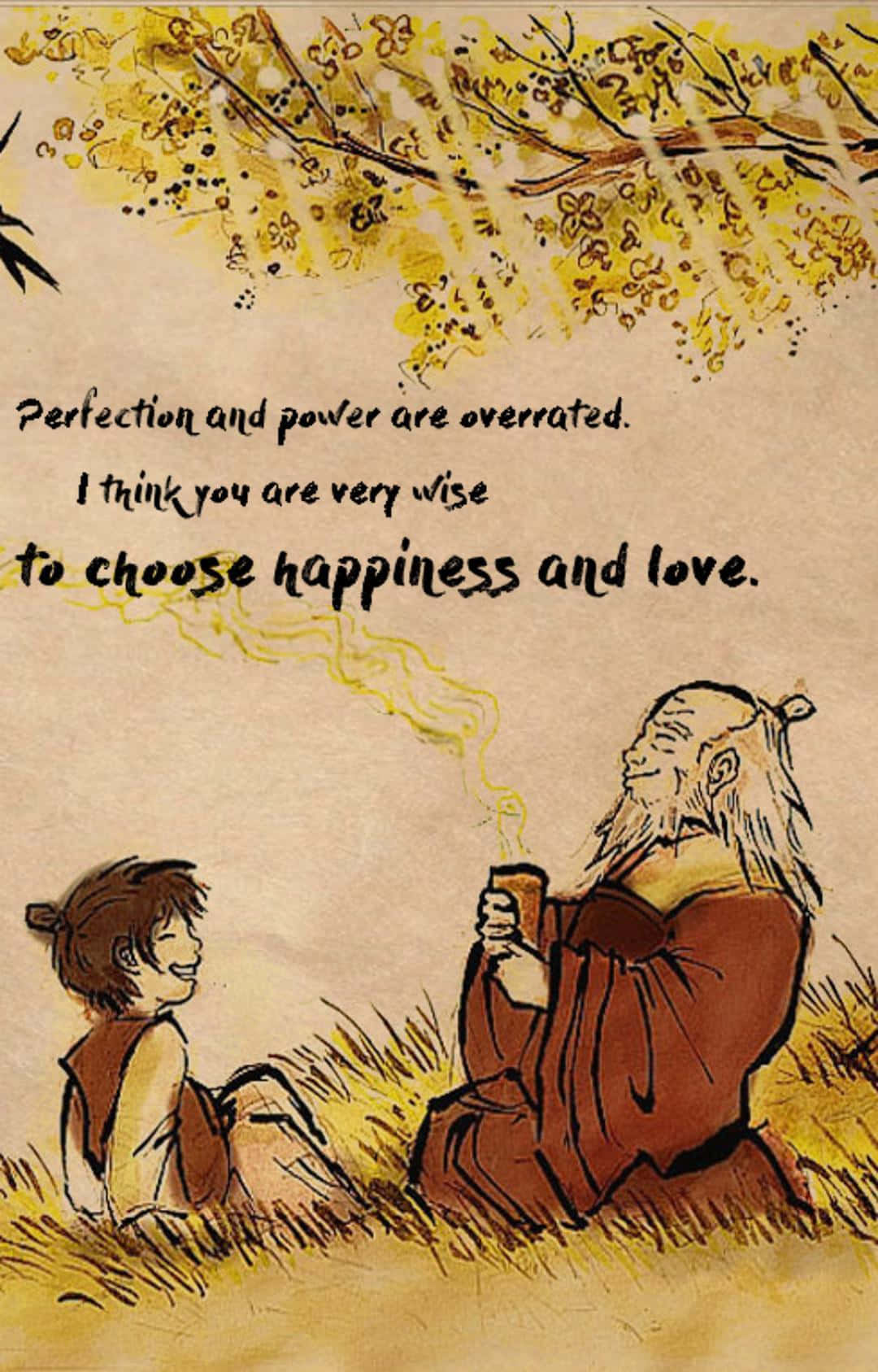 Uncle Iroh, golden autumn leaves, tea, HD Phone Wallpaper
