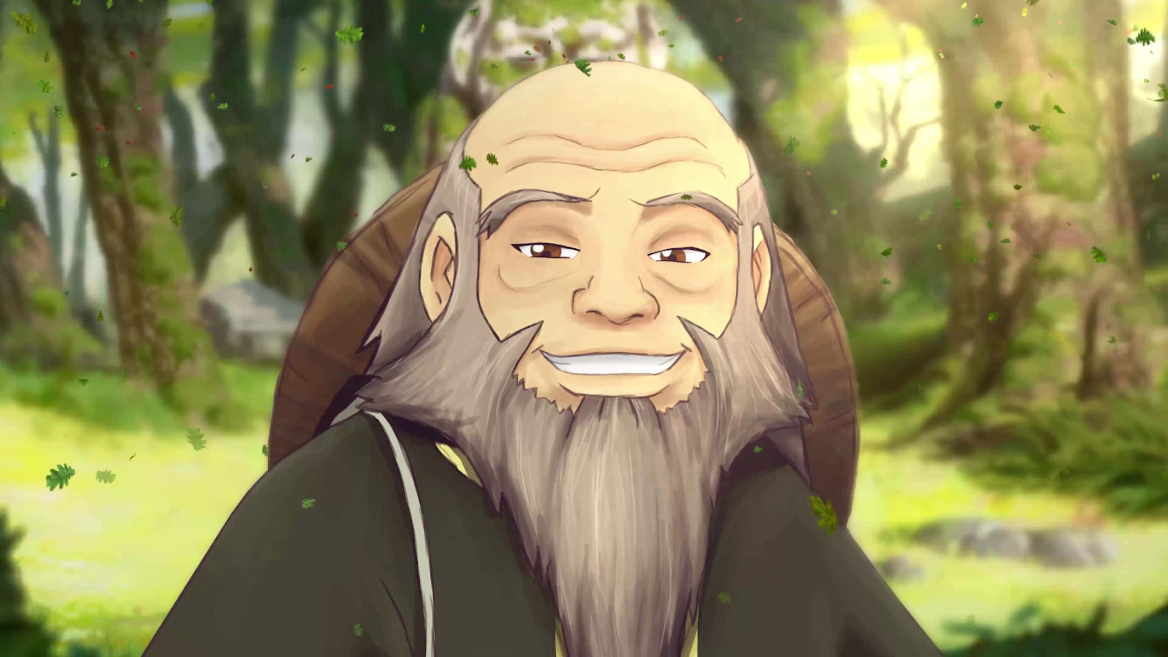 Uncle Iroh, sunlit forest, falling leaves, 4K Desktop Wallpaper