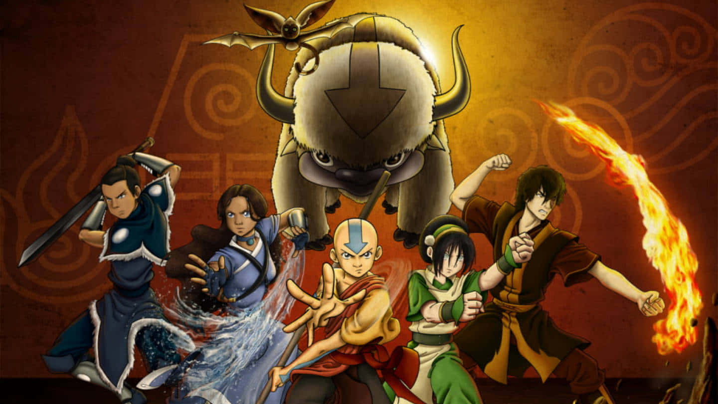 Avatar The Last Airbender, Team, fiery backdrop, HD Desktop Wallpaper