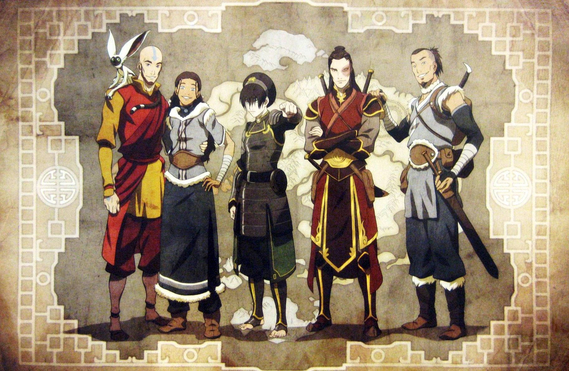 Avatar The Last Airbender, main characters, traditional attire, HD Desktop Wallpaper