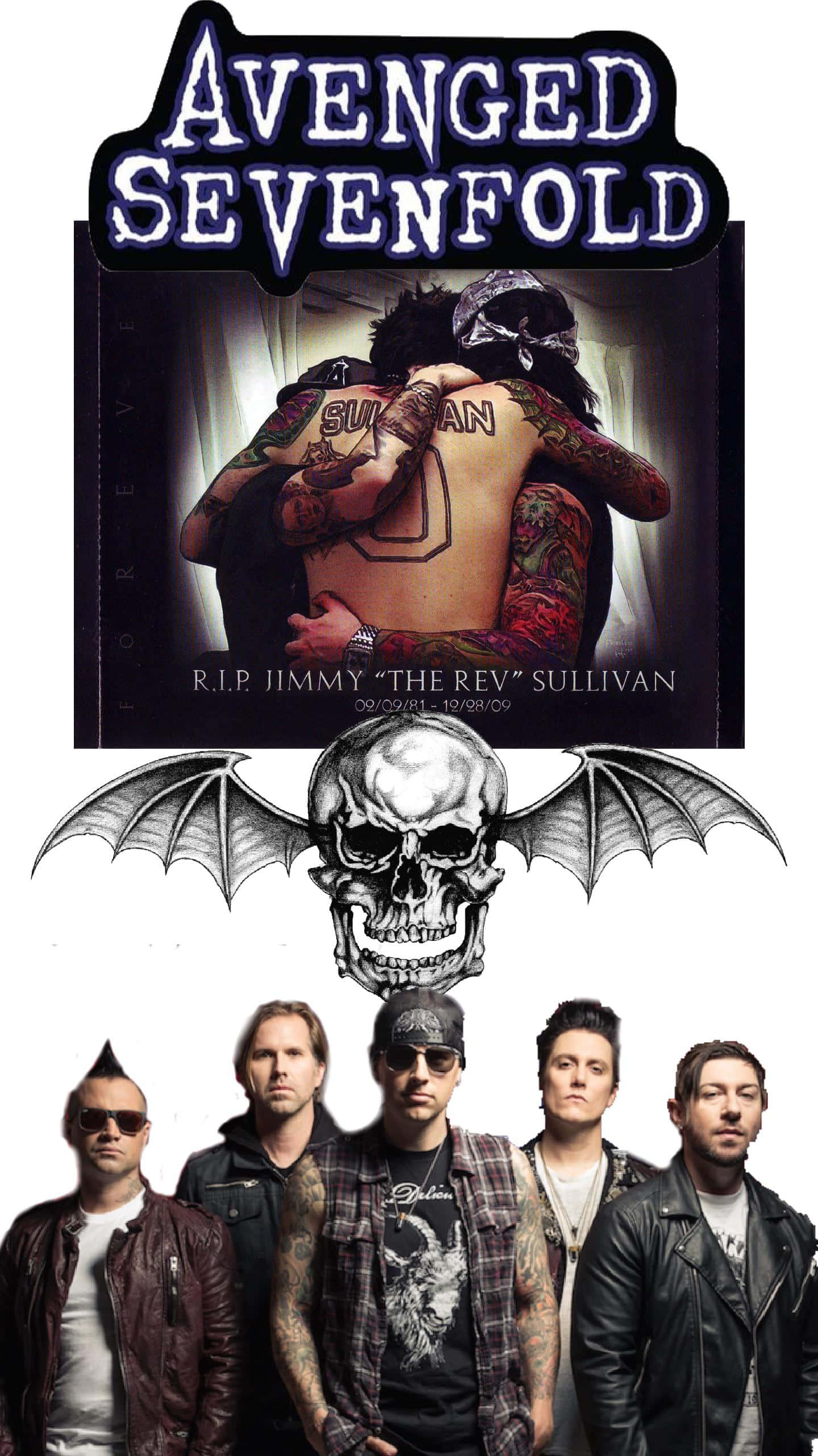 Avenged Sevenfold, skull with bat wings, tattooed men, 2K Phone Wallpaper
