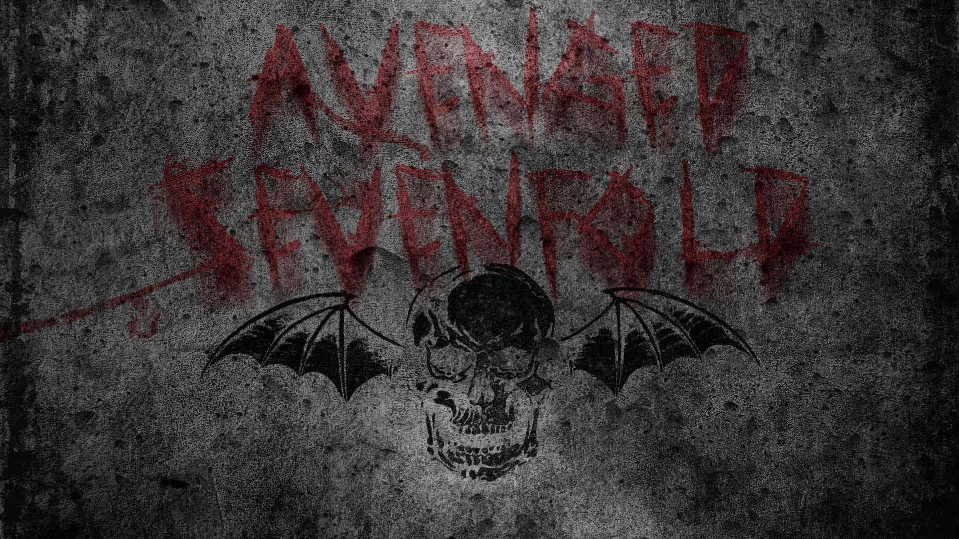 Avenged Sevenfold, grim skull with bat wings, red graffiti text, Full HD Desktop Wallpaper