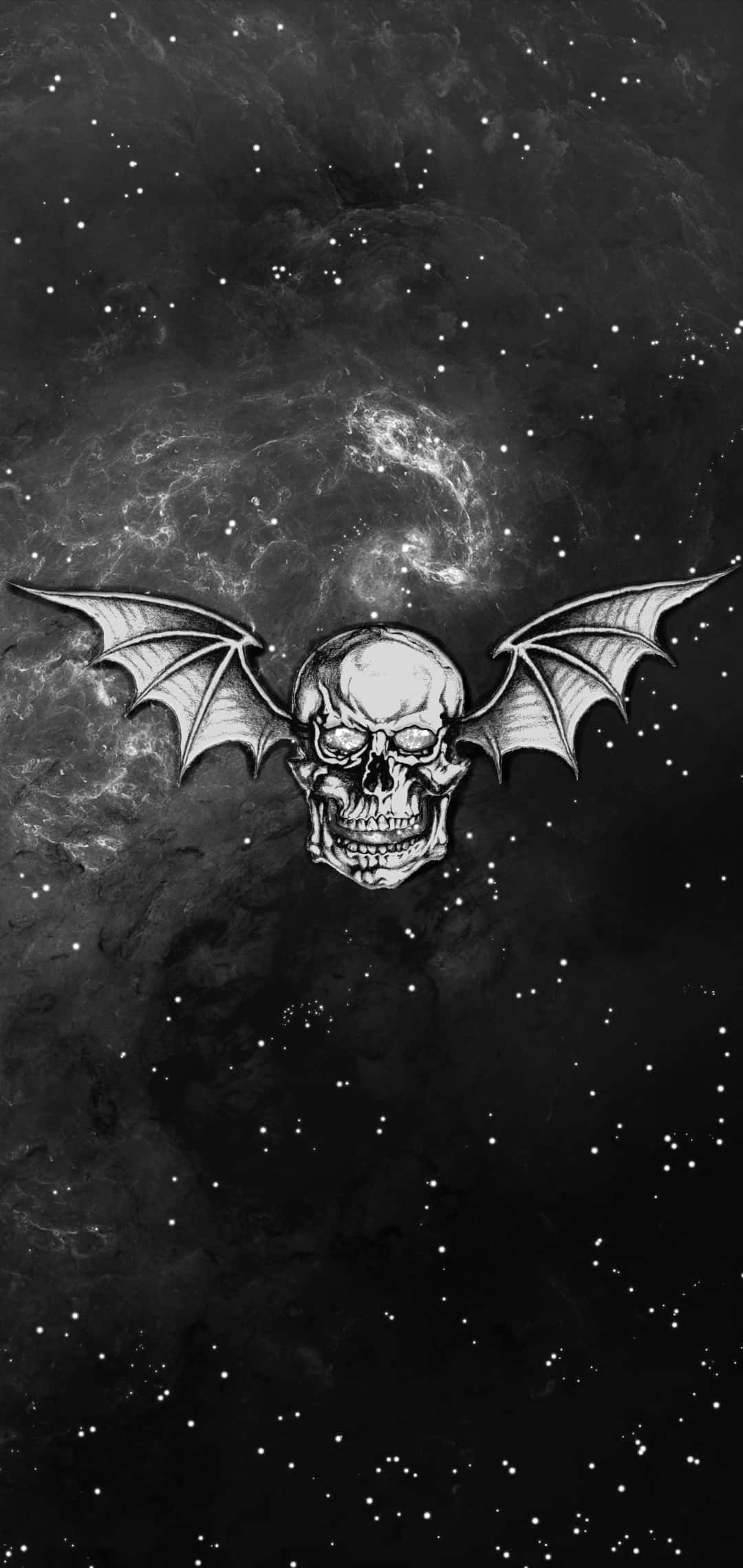 Avenged Sevenfold, bat-winged skull, cosmic clouds, Full HD Phone Wallpaper
