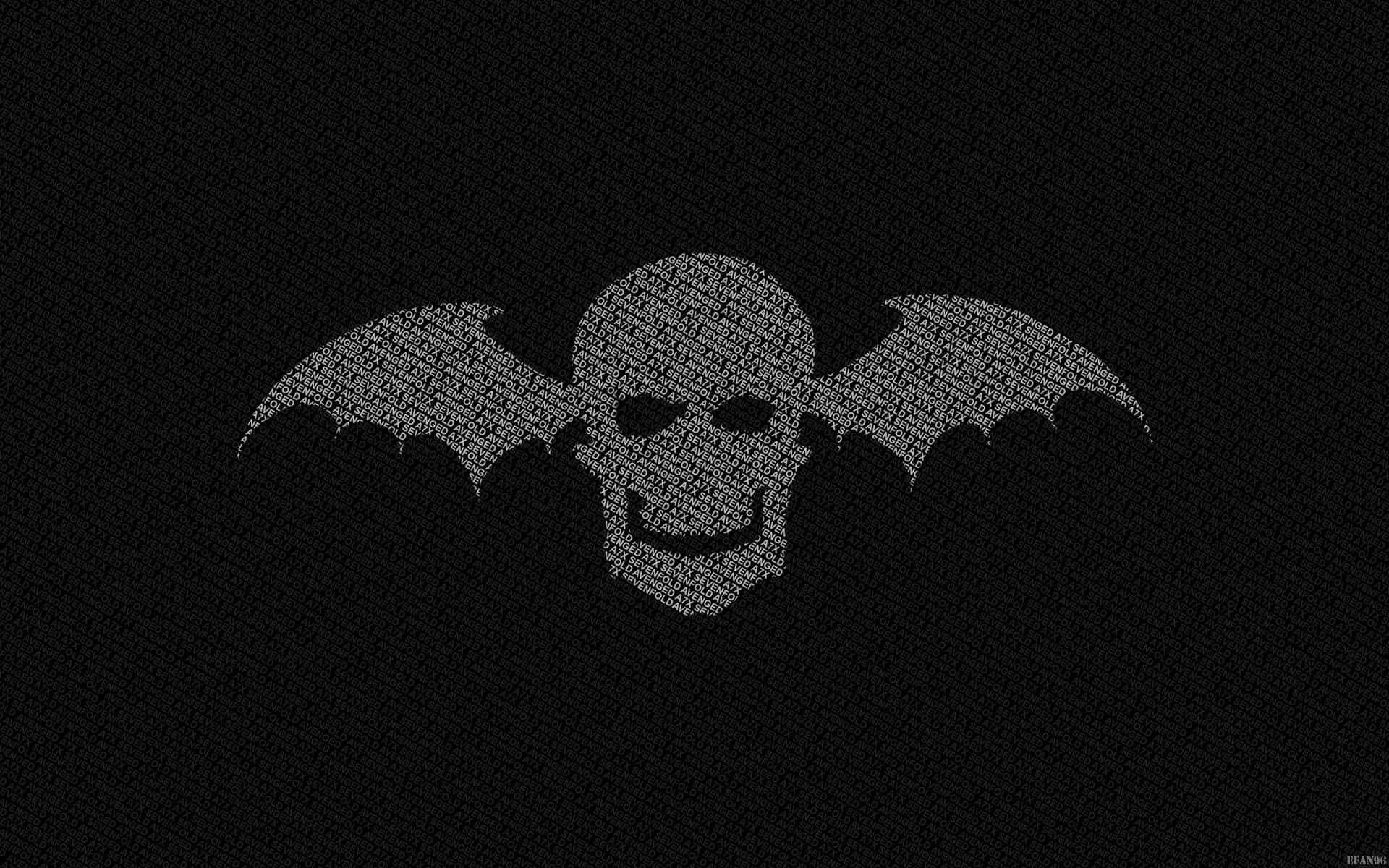 Avenged Sevenfold, bat-shaped skull logo, repeating text, Full HD Desktop Wallpaper