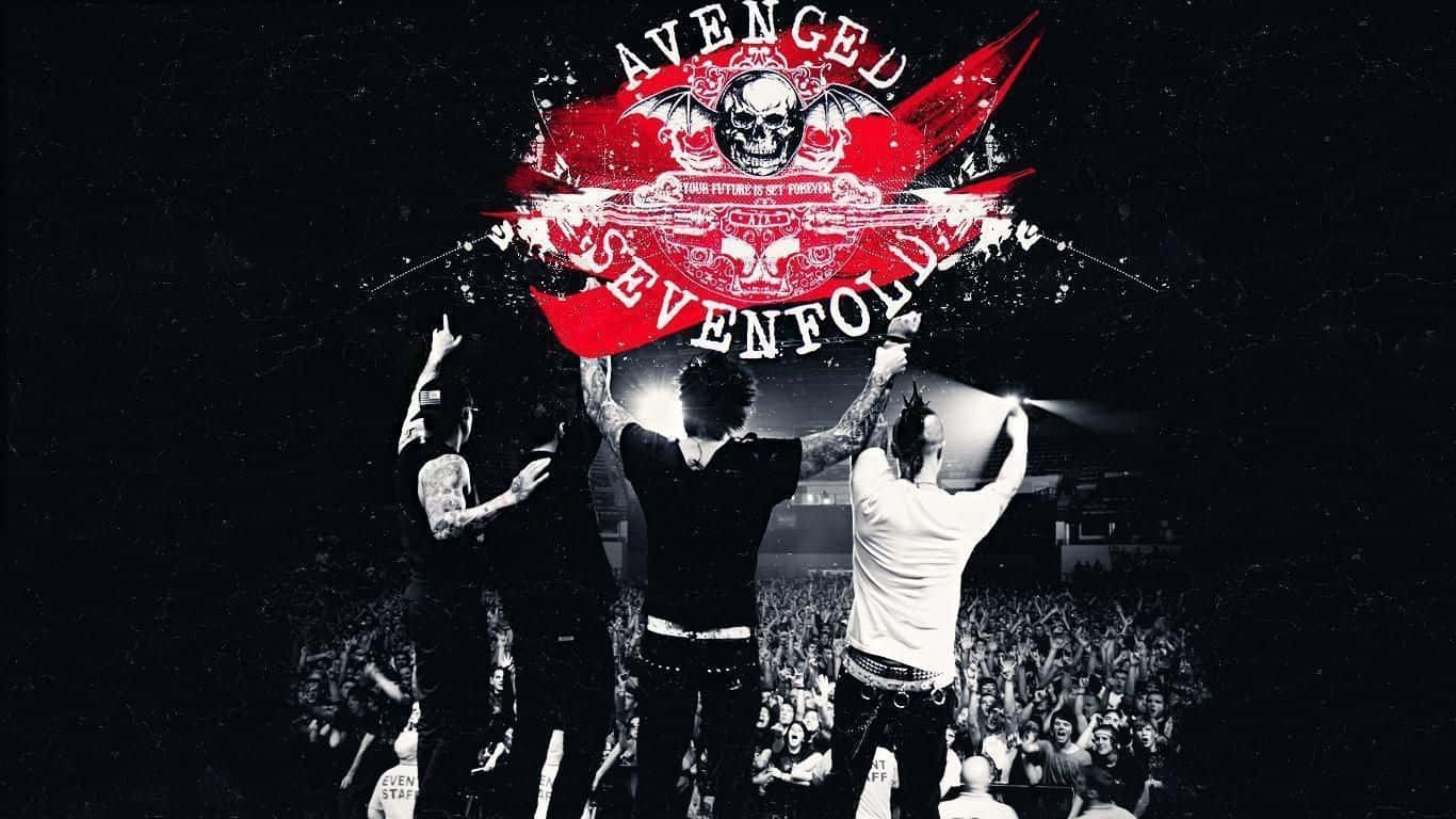 Avenged Sevenfold, red skull logo, stage, HD Desktop Wallpaper