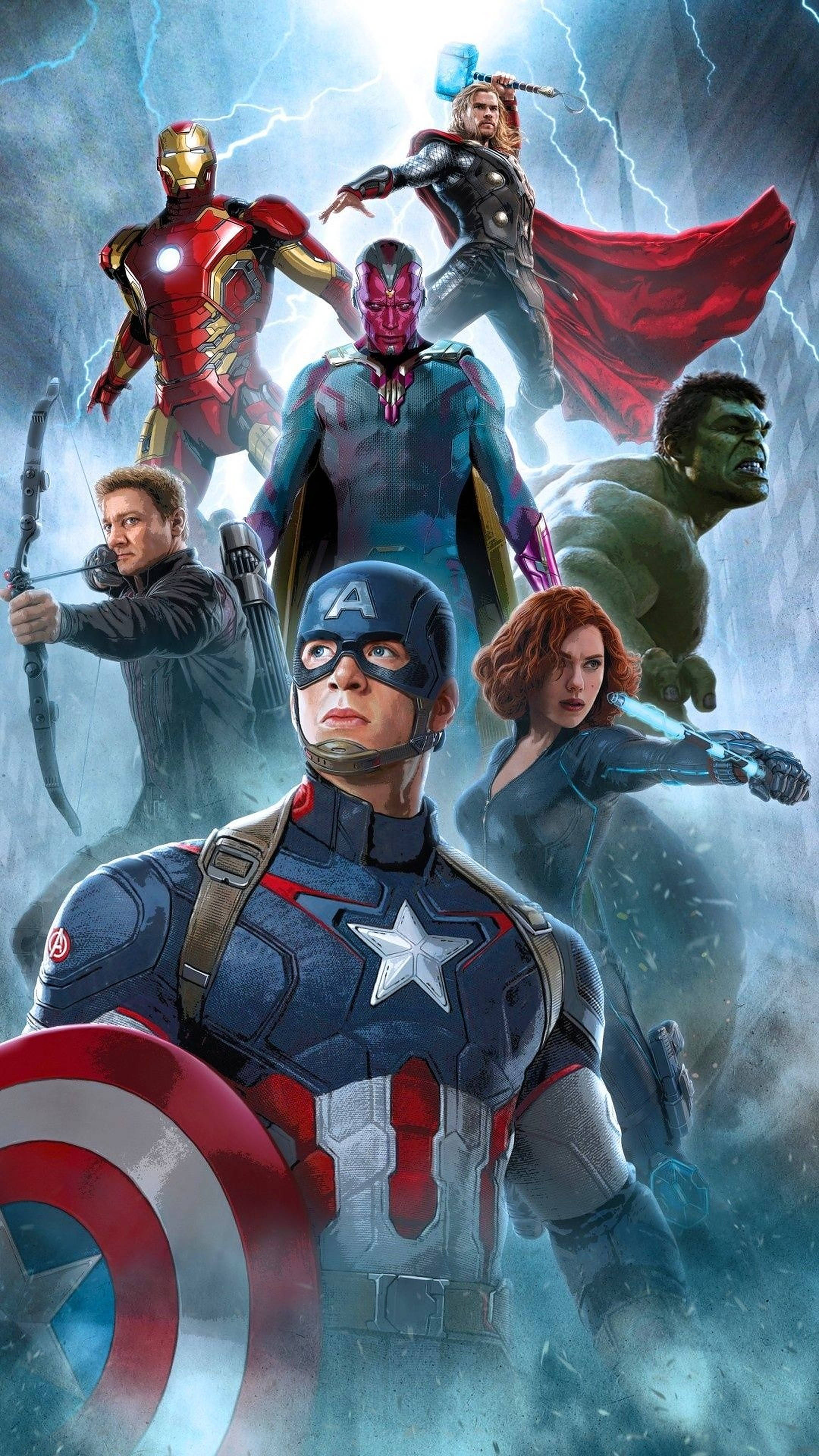 Avengers Android, superhero team, stormy sky, 4K Phone Wallpaper