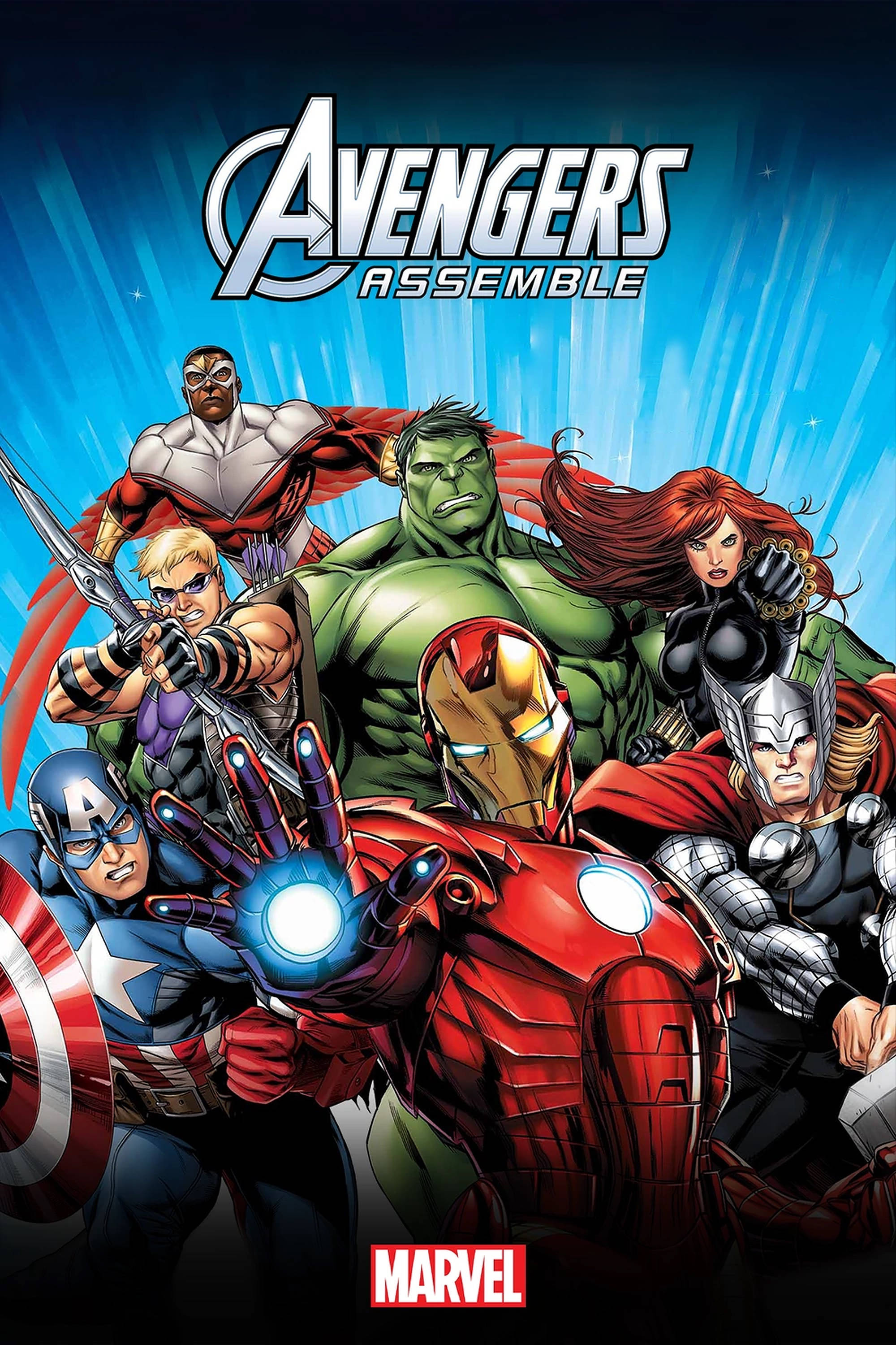 Avengers Assemble, fierce poster, radiant blue background, 2K Phone Wallpaper