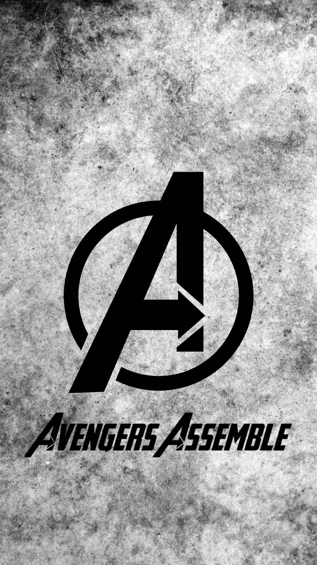 Avengers Assemble, gray aesthetic, black Avengers logo, Full HD Phone Wallpaper