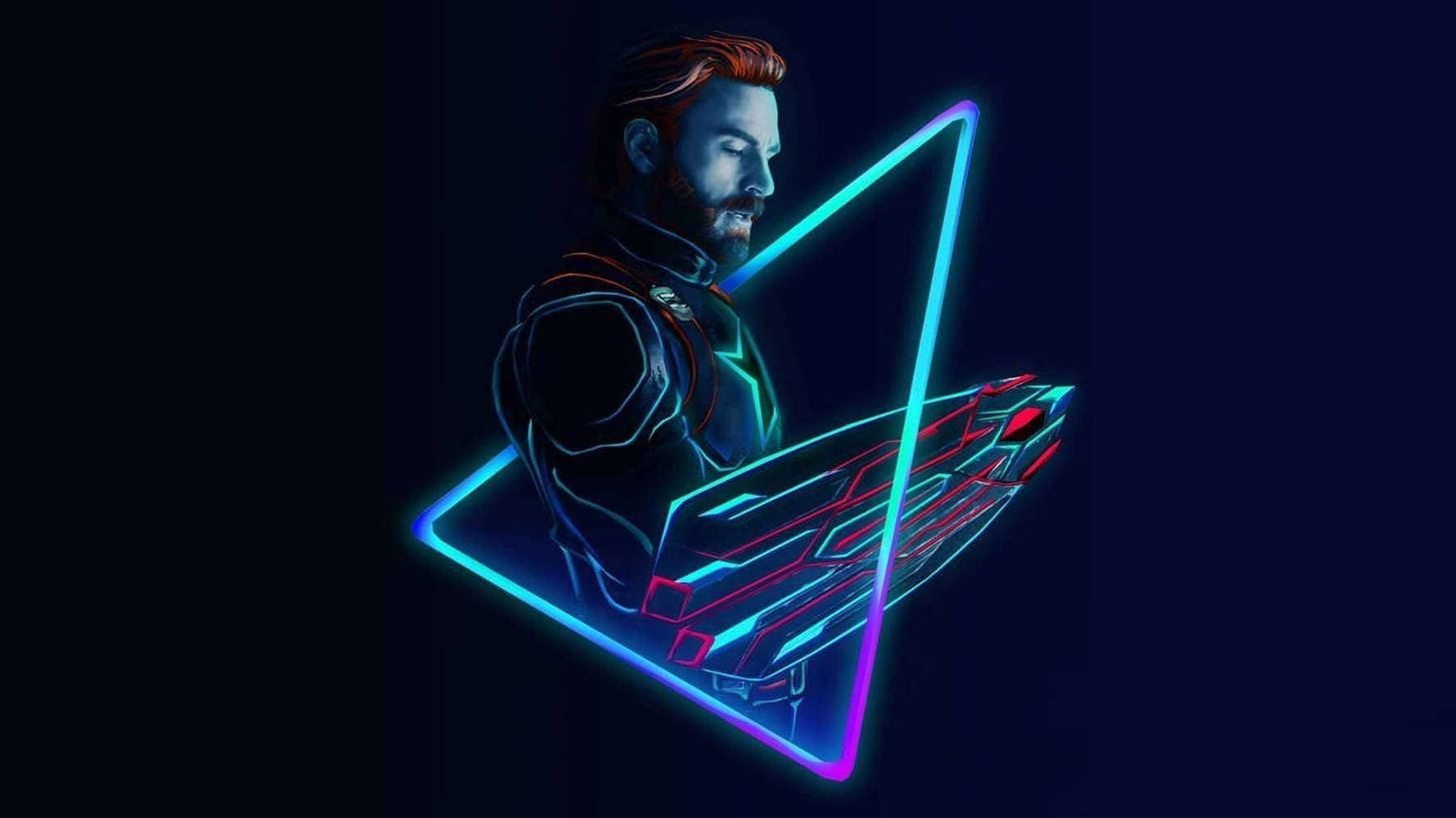 Avengers, neon Captain America, glowing neon weapon, HD Desktop Wallpaper